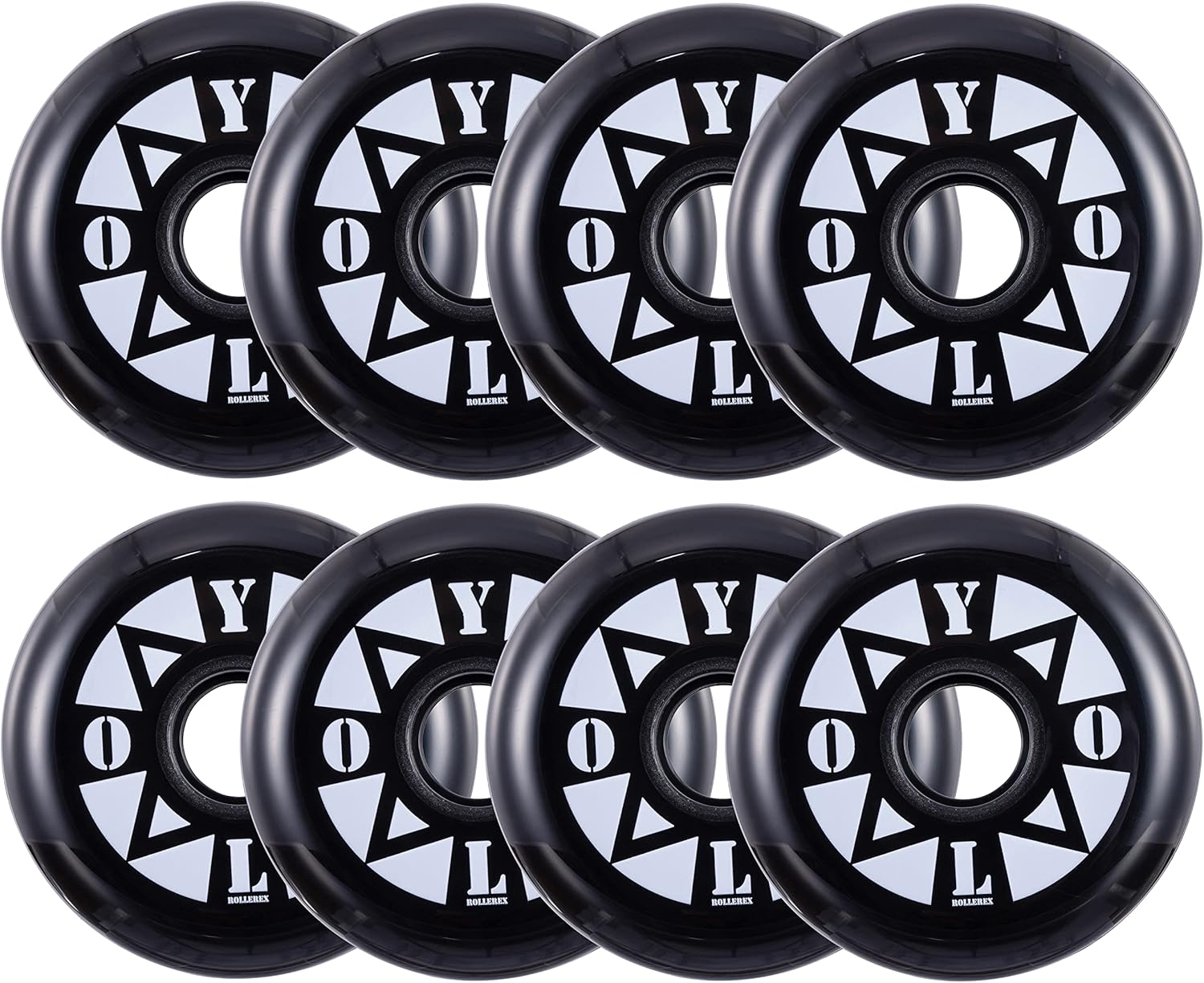 Rollerex YOLO Inline Skate Wheels – 8-Pack (Optional Bearings, Spacers and Washers) - Durable Replacement Roller Blade Wheels for Indoor & Outdoor Skating