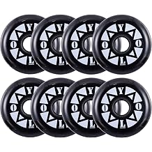 Rollerex YOLO Inline Skate Wheels 8-Pack Optional Bearings, Spacers and Washers - Durable Replacement Roller Blade Wheels for Indoor & Outdoor Skating
