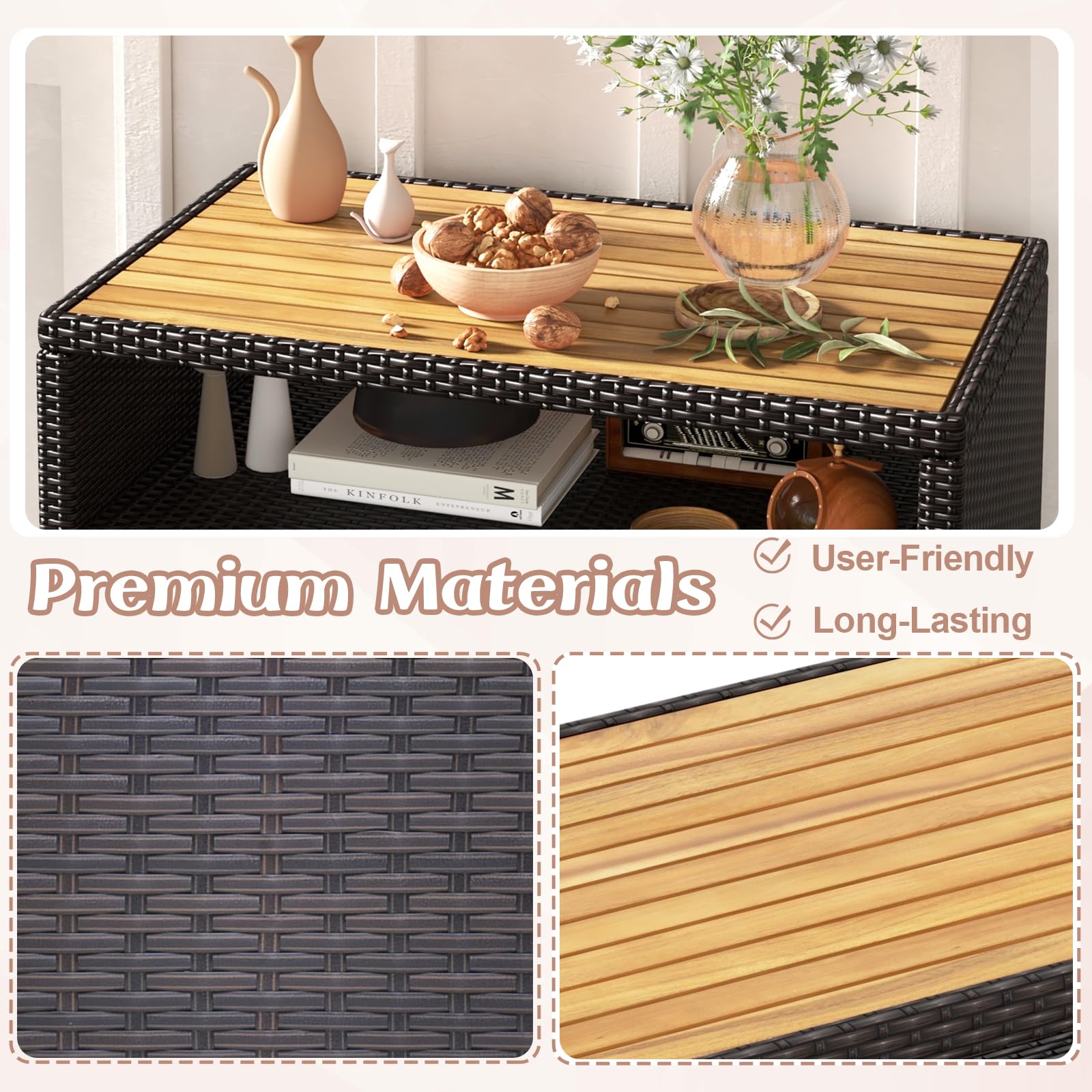 KOMFOTTEU Armadio da Esterno Impermeabile in Rattan 90x53x86 cm Marrone