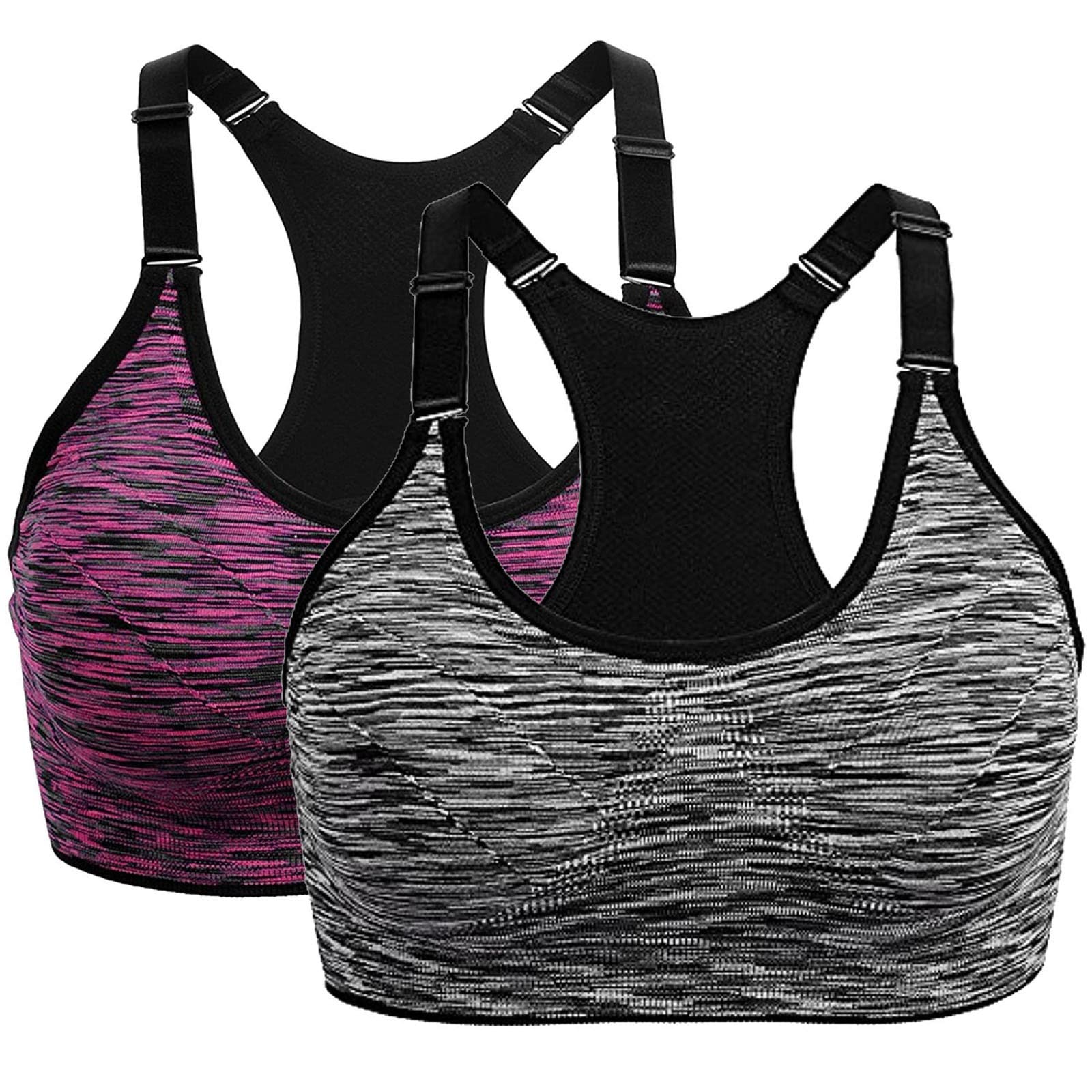 Sujetador Sin Aros Push Up para Mujer Deportivo Sin Costuras Yoga Correr Gimnasio Paquete de 2