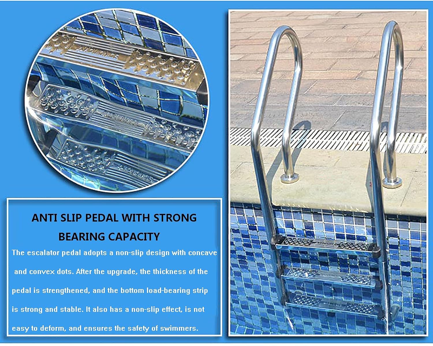 Ladders,Stainless Steel in-Pool Ladder, Swimmipool Ladder, Inground 3-Step Non-Slip Ladder, Stainless Steel Ladder