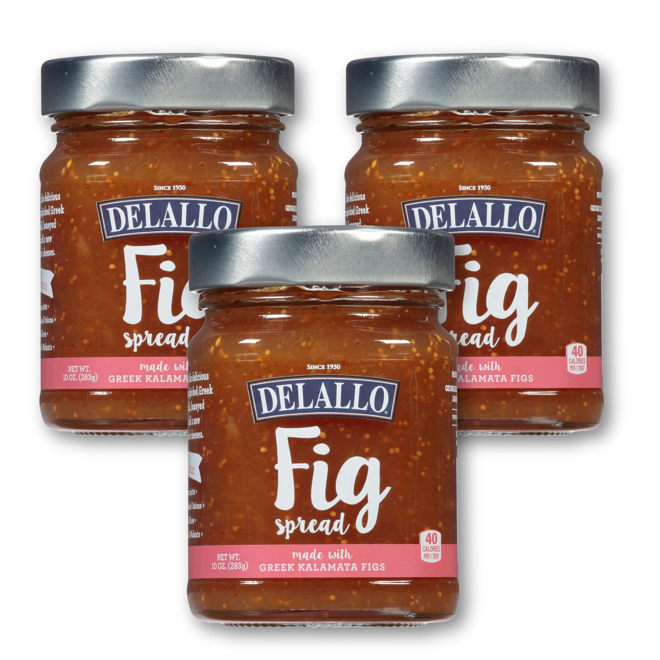 DeLallo Fig Spread, Made with Greek Kalamata Figs, Fruity Flavor with Mild Sweetness, Gourmet Condiment Spread for Charcuterie and Cheeseboards, Non-GMO, Gluten Free, Vegan, 10 oz Jar, (3 Pack)