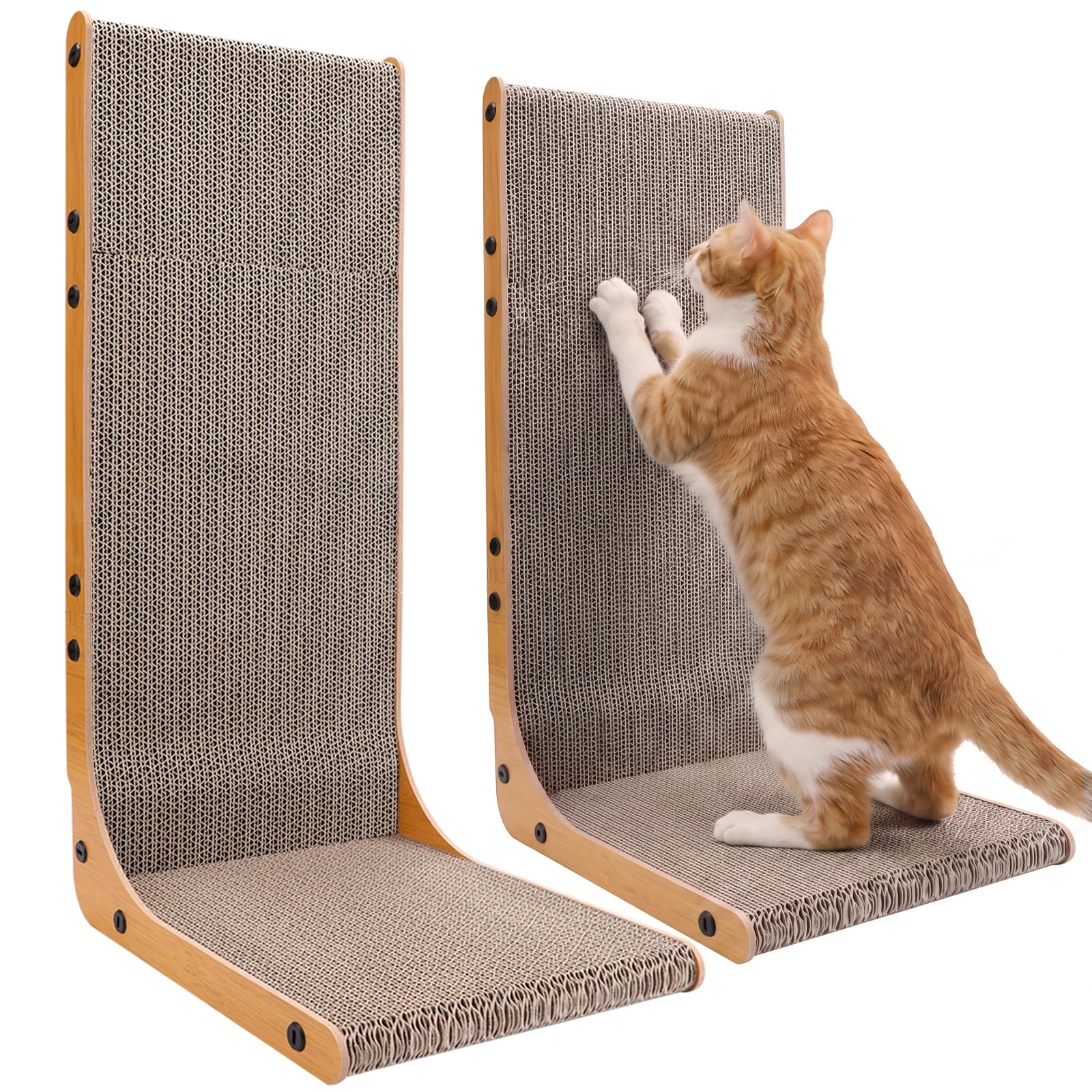 Gimars 2 Pack Cat Scratcher L-Shape, 58cm Cardboard Board for Multi-Cat Household, Vertical Wall Corner Protector & Scratches Pad for Furniture Protection, Indoor, Natural