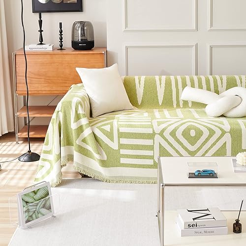 Miniatura 9 de DREAMINGO Funda de sofá negra bohemia reversible de chenilla, funda protectora para mascotas, fundas para sofá seccional de 3 cojines, fundas