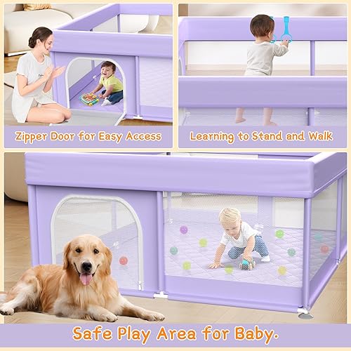 Miniatura 5 de Corralito para bebés con tapete 79 x 71 pulgadas corralitos de juego extra grandes para bebés y niños pequeños, valla de seguridad para bebés con