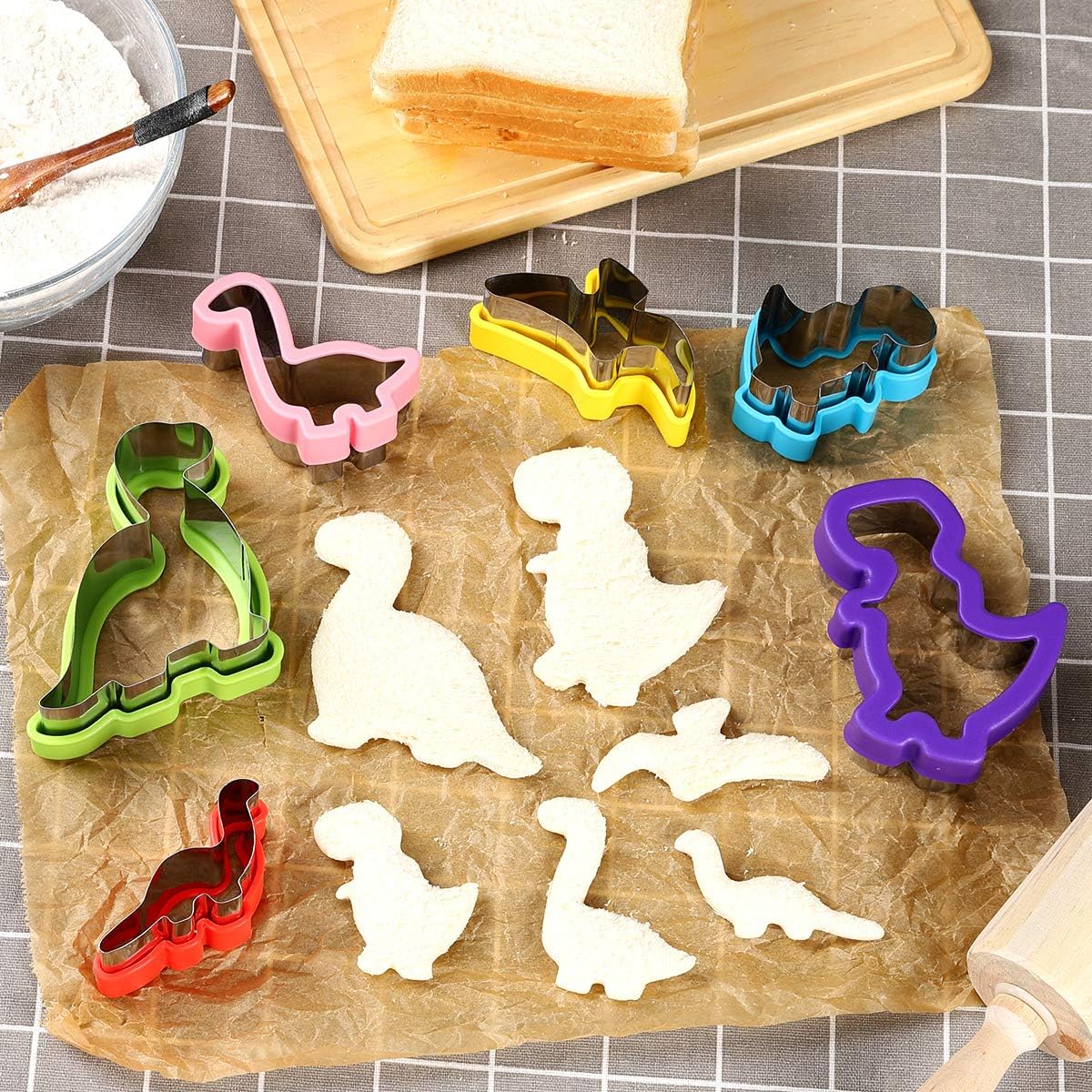 Dinosaur Cookie Cutters Set - Stainless Steel Shaped Cookie Candy Food Cutters Molds for DIY, Kitchen, Baking, Kids Dinosaur Theme Birthday Party Supplies Favors (6pack)