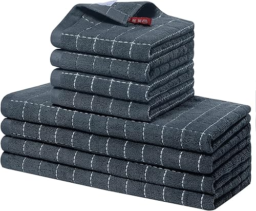 Homaxy Juego de 8 toallas de cocina y paños de cocina, 12 x 12 y 13 x 28 pulgadas, juego de 8 toallas de cocina de rizo de algodón a granel, diseño