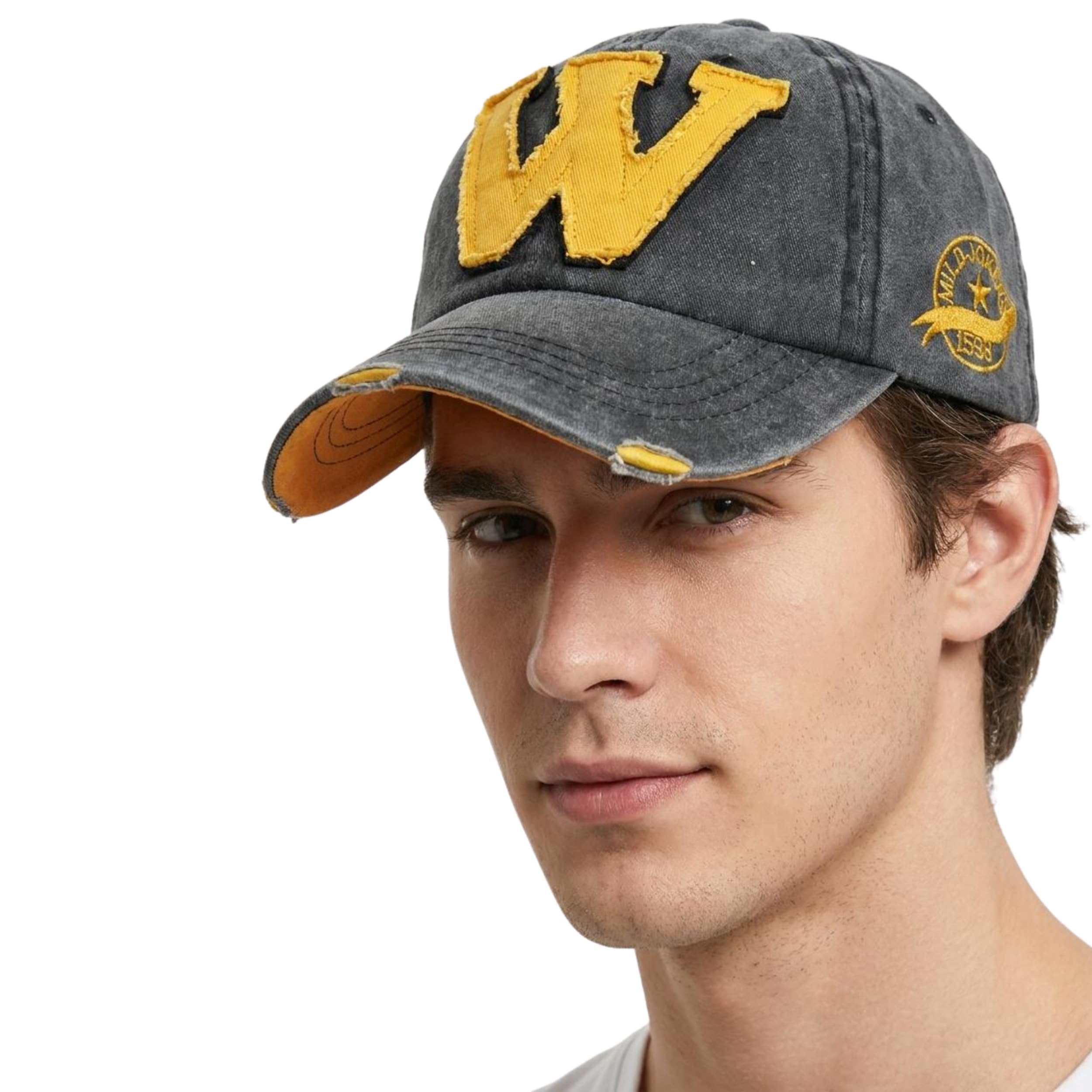 Solis Style Unisex Distressed Wash Cotton Baseball Cap | Adjustable Vintage Denim Style Sports Cap for Men & Women with Letter W Patch | Sun Protection Outdoor Casual Cap (Grey)-picture-17