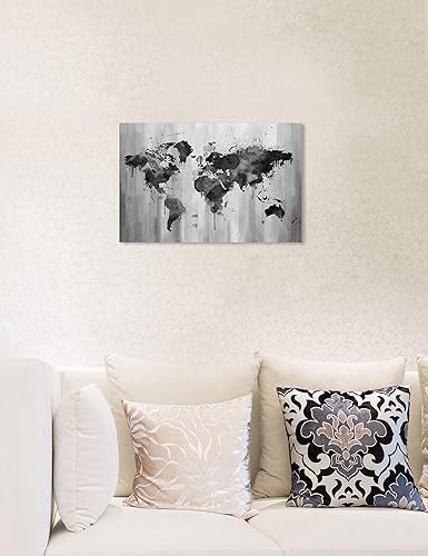 Miniatura 5 de The Oliver Gal Artist Co. Maps - Lienzo decorativo para pared, diseño de Mapamundi en blanco y negro, 15 x 10 pulgadas