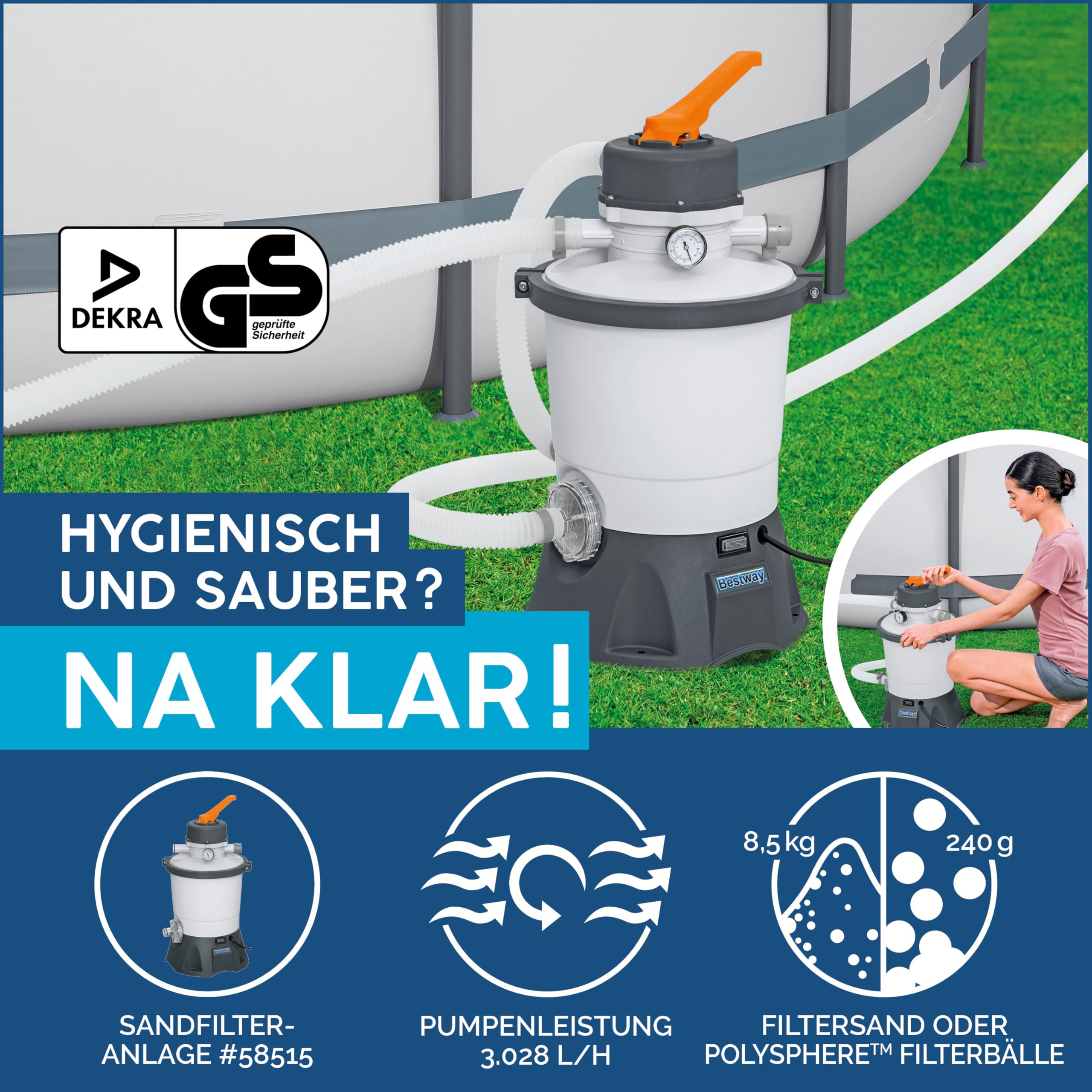 Bestway Hydrium Stahlwandpool Komplett-Set mit Sandfilteranlage 500 x 360 x 120 cm, grau, rund