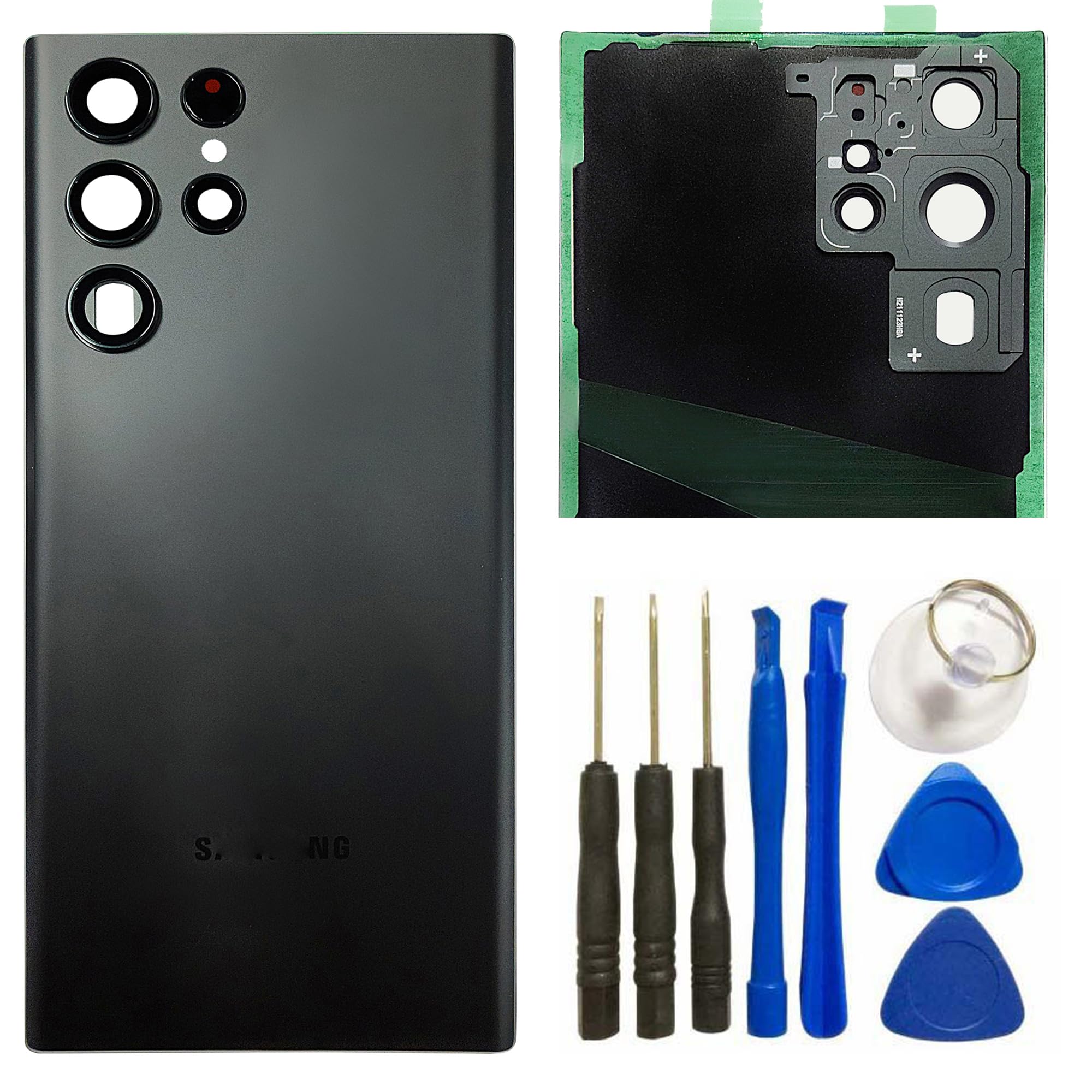 Galaxy S23 Ultra Back Glass Replacement for Samsung Galaxy S23 Ultra SM-S918B, SM-S918B/DS, SM-S918U Back Cover Glass Housing Door with Camera Lens and Pre-Installed Tapes Phantom Black