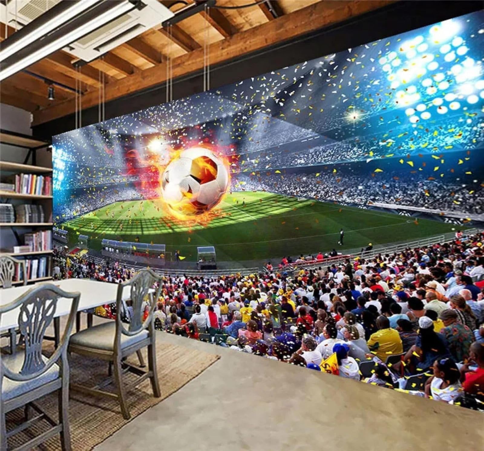Tzxztt Large Three Dimensional Football Pitch Flames Football Modern 3D Wallpaper Premium Textured Silk Neutral Tones Material Ideal for Living Room Bedroom-150cm×105cm