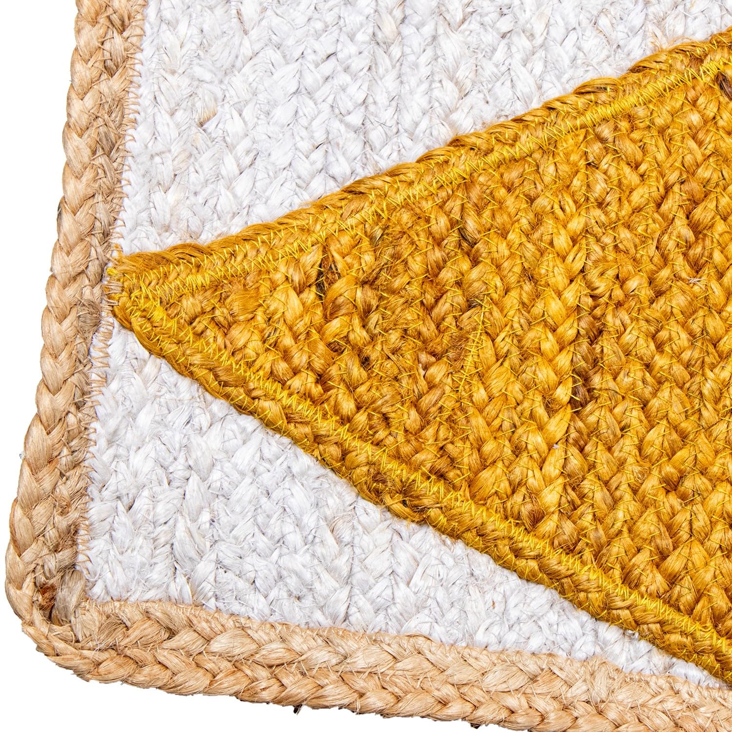 Alfombra de Yute con triangulos en Natural, Negro y Amarillo 100x60x1 cm