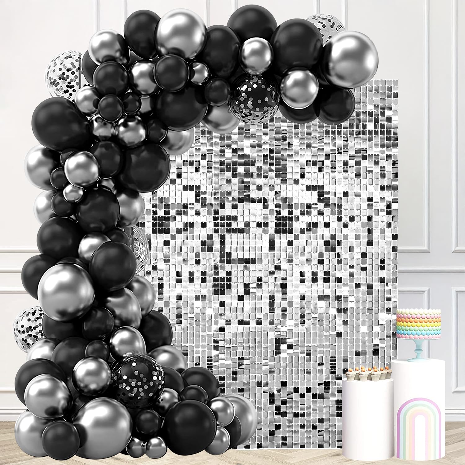 Silver Shimmer Wall Backdrop 24 Panels Cover 6 x 4 Ft, Photo Backdrops for Wedding,Anniversary,Birthday,Party Decoration