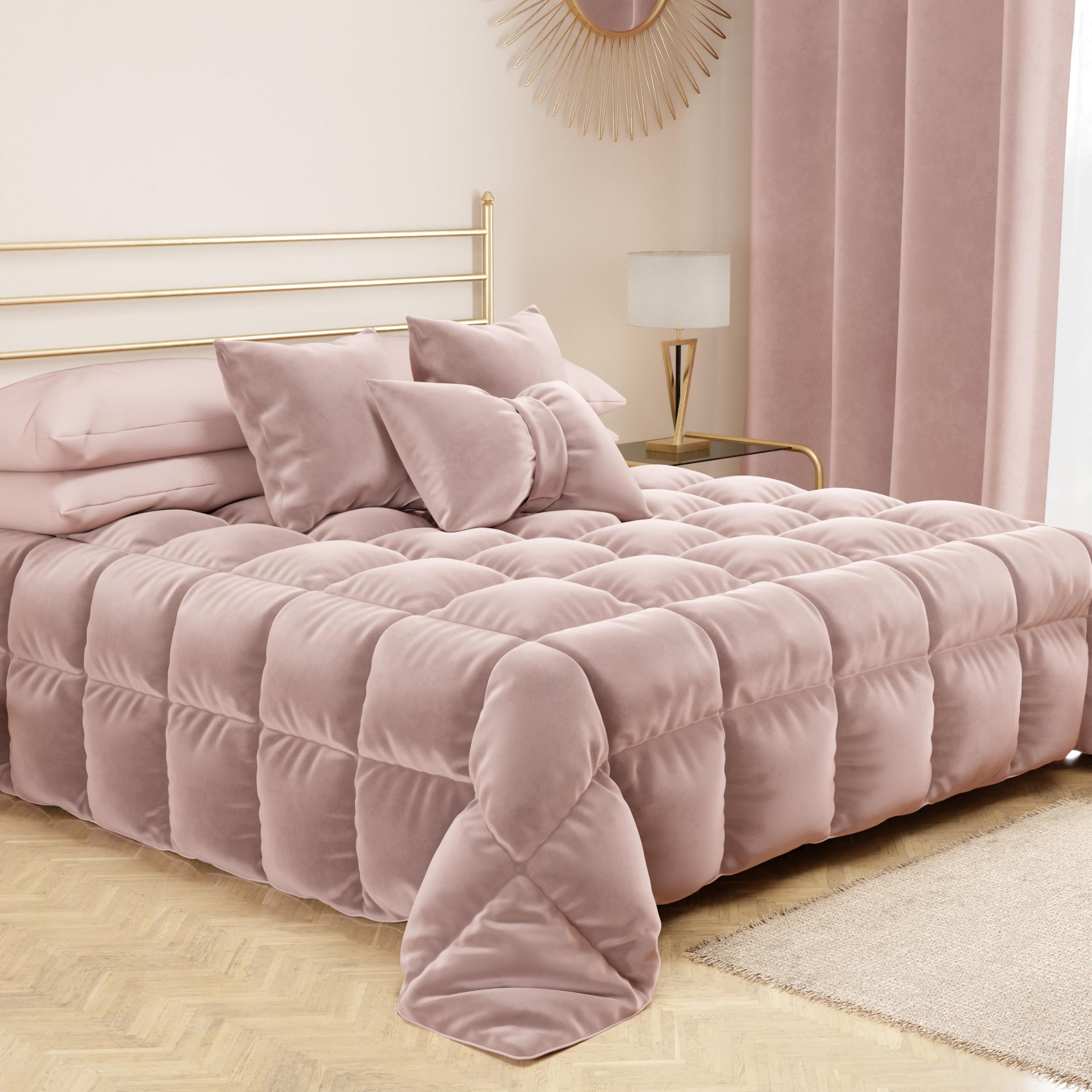 PETTI Artigiani Italiani - Trapunta Invernale Piazza e Mezza 220x260 cm in Velluto, Copriletto Piumone Double Face Anallergico 350 g/m², Trapunta Calda per Letto, Cipria, Made in Italy