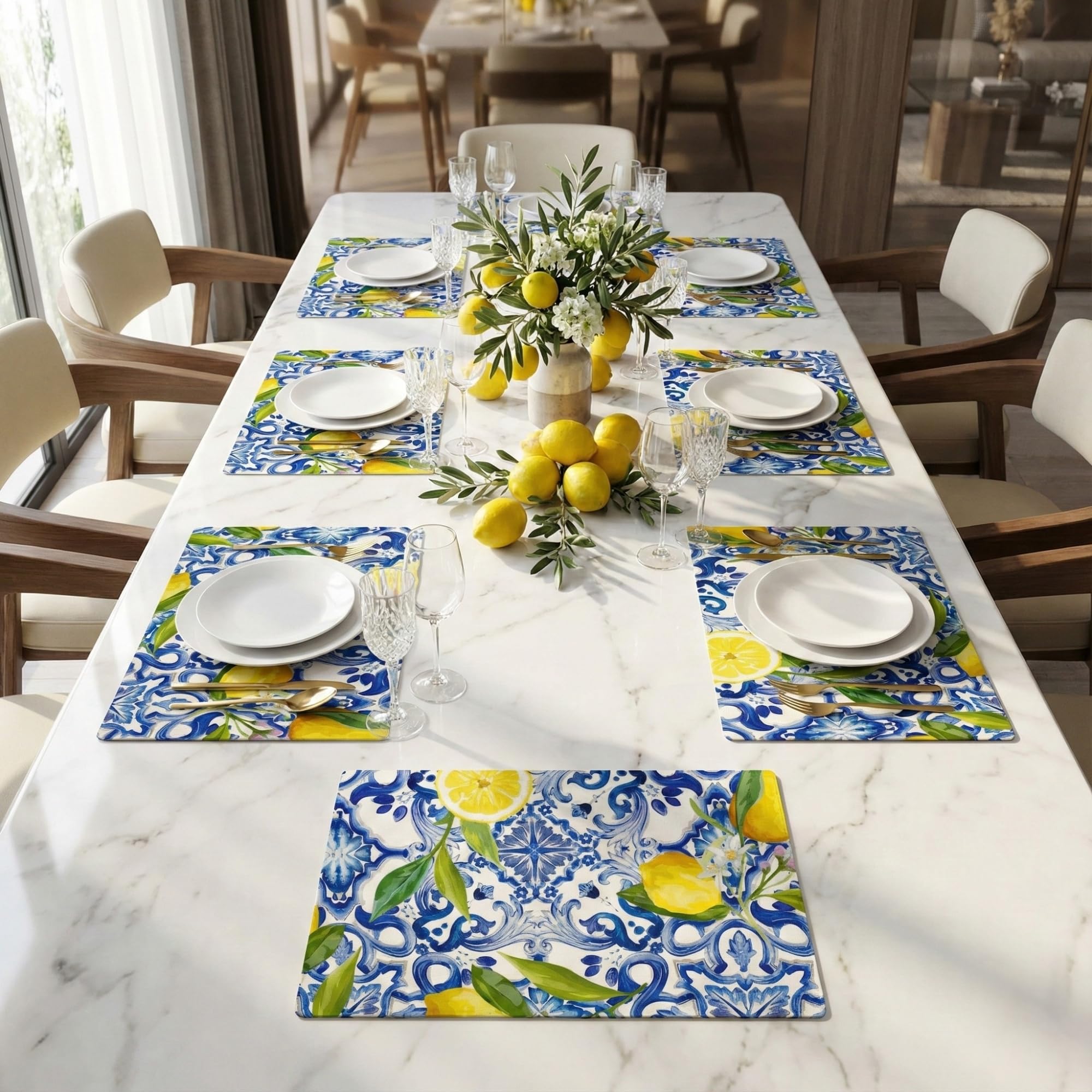 Set di 6 Tovagliette Americane Lavabili in Cotone, Tovagliette Colazione Americana con Limoni 45x30 cm, Diverse Decorazioni e Colori