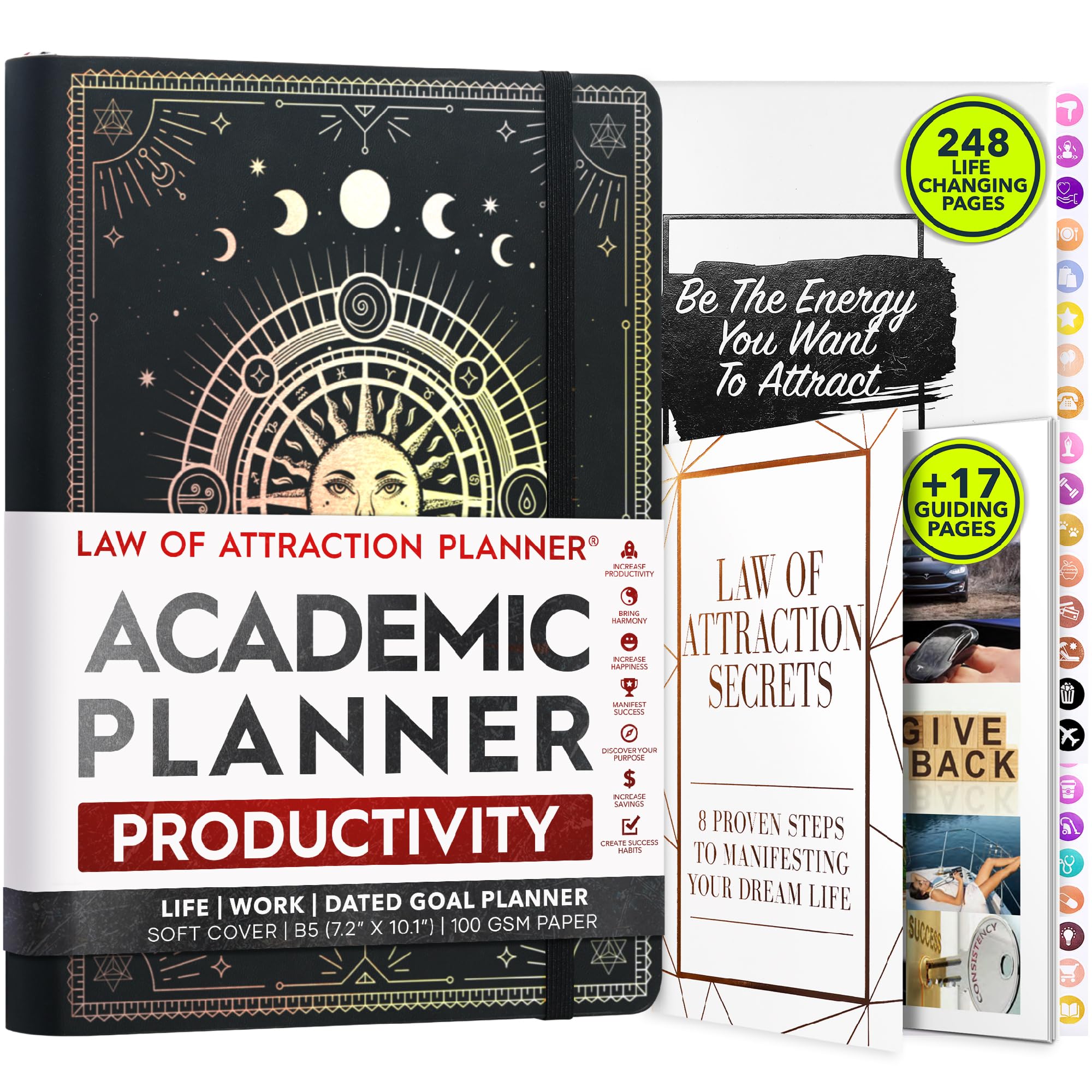 Academic Planner 2025-2026 - Weekly and Monthly Planner to Increase Productivity & Happiness | Daily Manifestation Journal | Goal, Gratitude Journal & Stickers | Dated from July 2025 - July 2026
