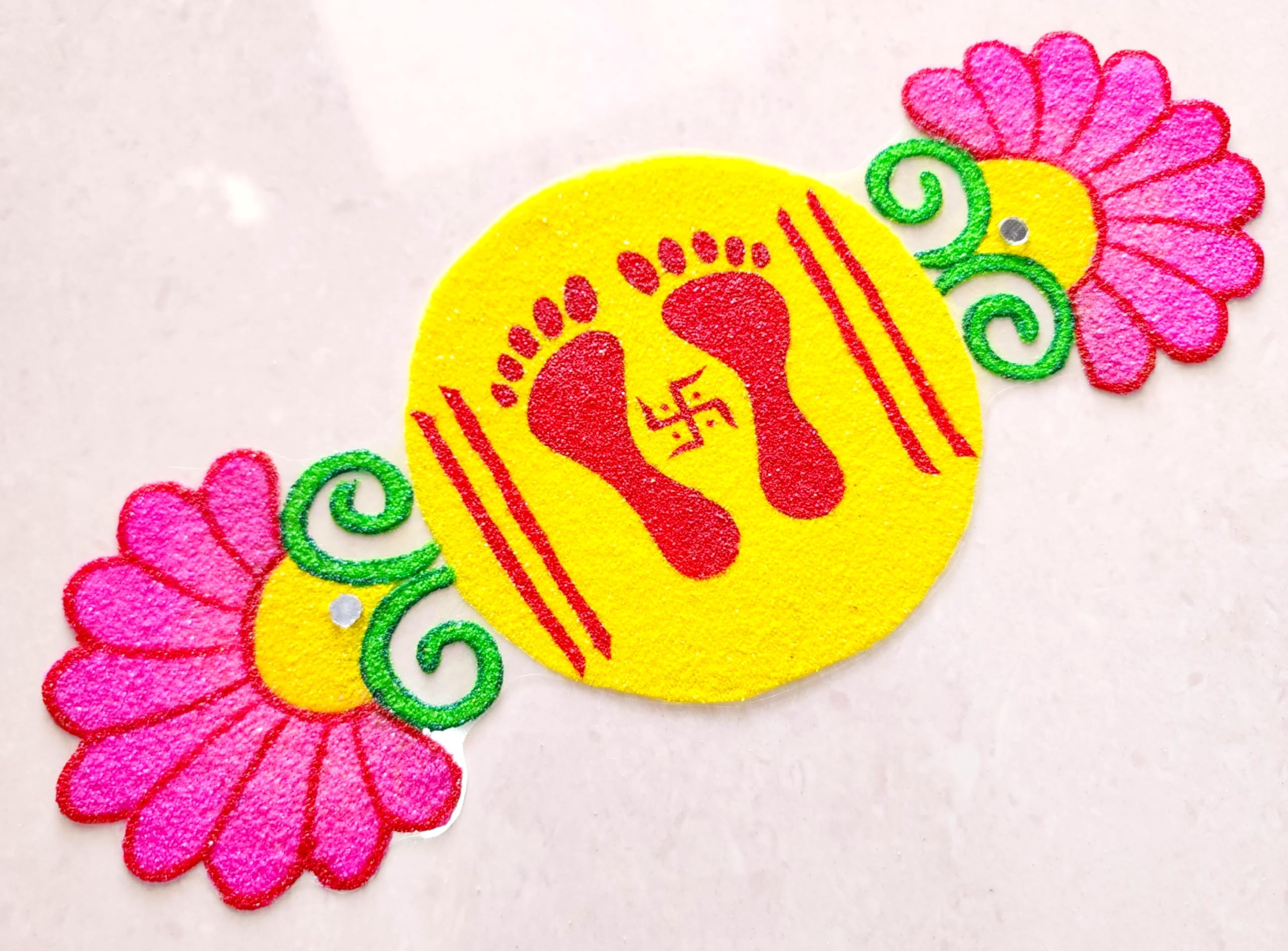 Radhika Creation Ready Diwali Special Laxmi Charan Rangoli Patch | Reusable Floor Rangoli Sticker for Diwali Decoration | Handmade Acrylic Rangoli Design, Pooja & Festive Decor with Ready Rangoli-image-21