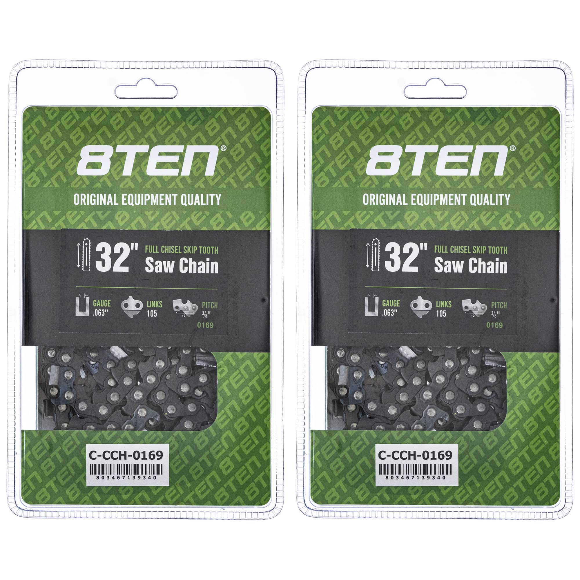 8TEN Full Chisel Skip Tooth Chainsaw Chain 32 Inch .063 3/8 105DL