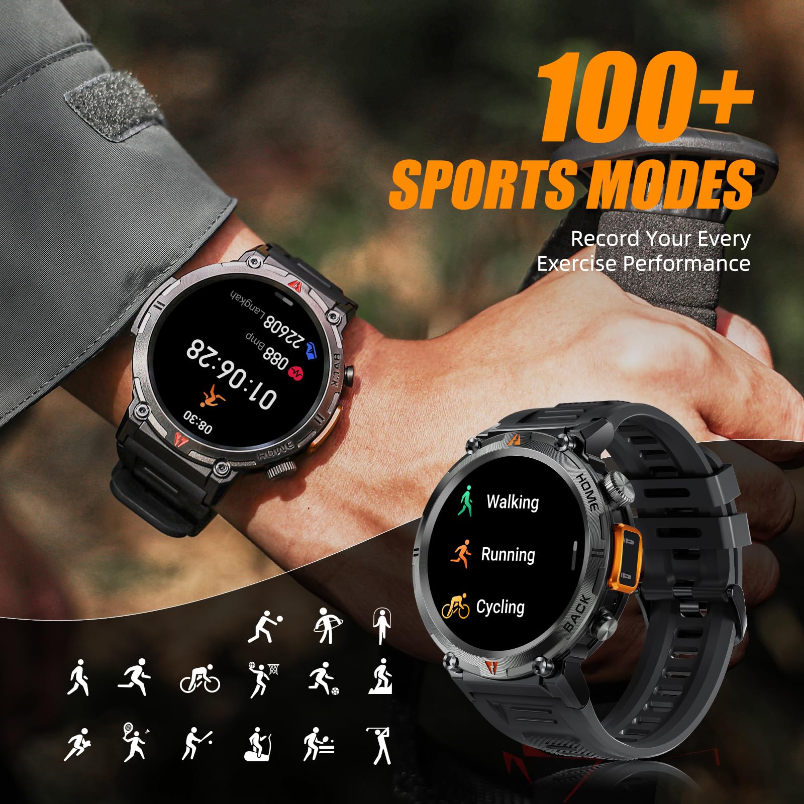 Reloj militar inteligente para Hombres con Llamada Linterna 1.45” HD Resistente 100+ Modos Deporte IP68 Impermeable Reloj de Fitness con Pulsómetro Monitor de sueño Smartwatch táctico para iOS Android : Amazon.com.mx: Electrónicos