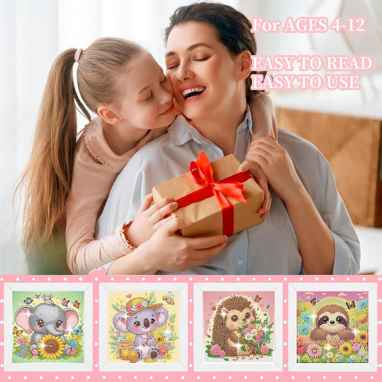 4 Pack Animals Diamond Art Painting Kits for Kids,Sloth Hedgehog Koala Elephant Diamond Art for Kids Ages 8-12, Easy Small Cute Gem Painting Kit for Gift Home Wall Decoration (6x6 inch)