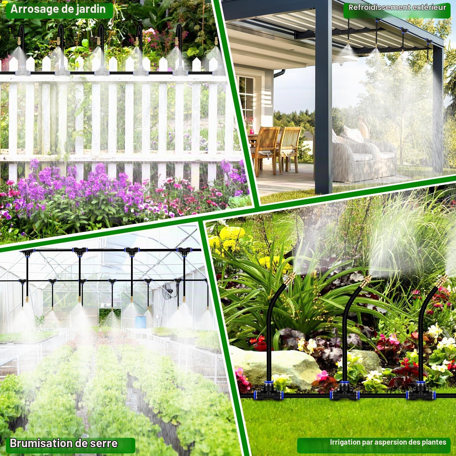 360° Curved Système D'Irrigation Jardin, 30M Kit Arrosage Automatique Avec Raccords Rapides, 24 Buses En Cuivre Orientables, Système D'Irrigation Goutte À Goutte Pour Plantes, Jardin, Pelouse Et Serre