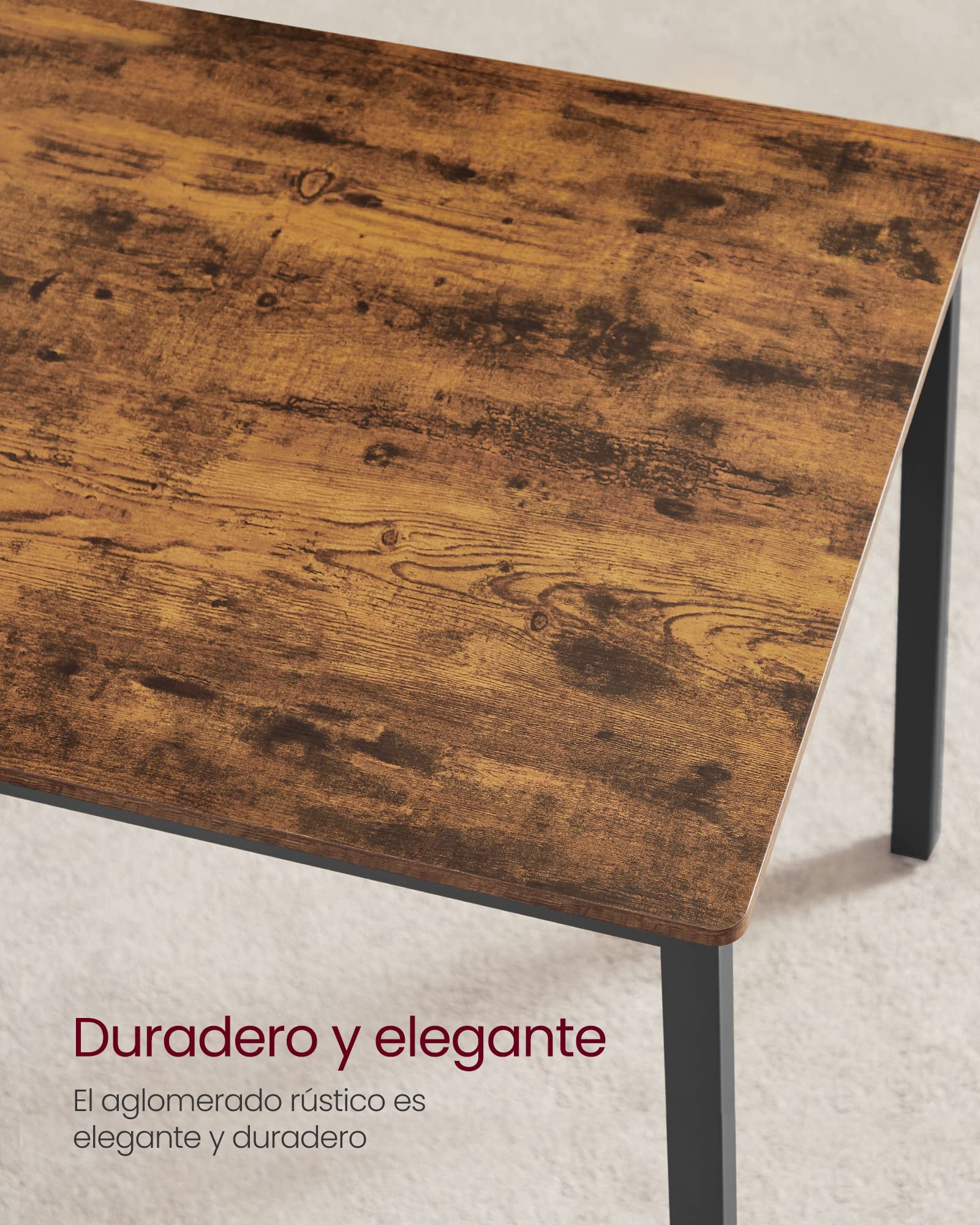 VASAGLE Conjunto de Mesa de Comedor y 2 Sillas, Juego de 3 Piezas, Mesa de 70 x 110 x 75 cm, 2 Taburetes de 30 x 97 x 50 cm Cada Uno, Marco de Acero, Marrón Rústico y Negro KDT070B01