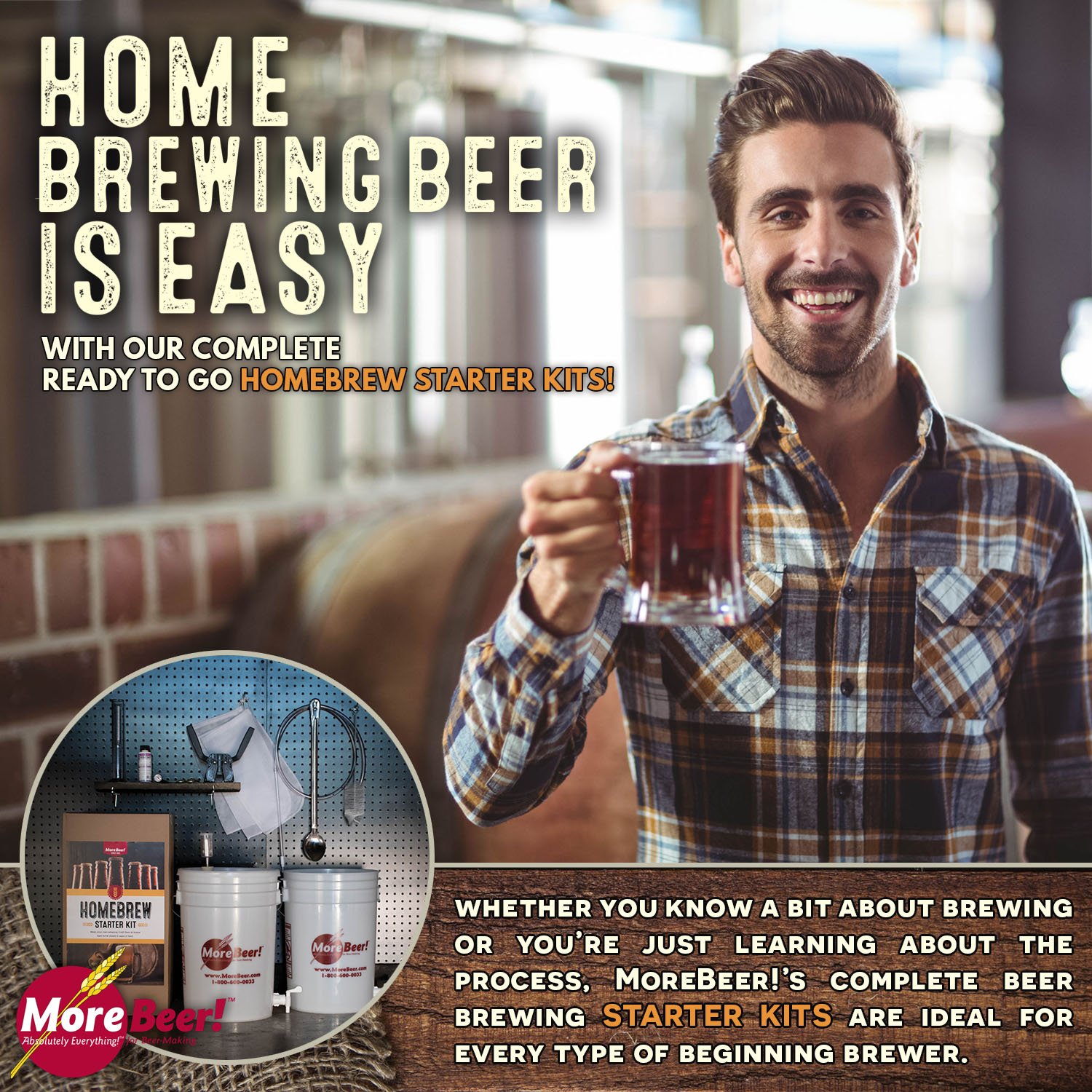 MoreBeer! Homebrew Starter Kit | American Ale Recipe Kit | 5 Gallon | Plastic Fermenter