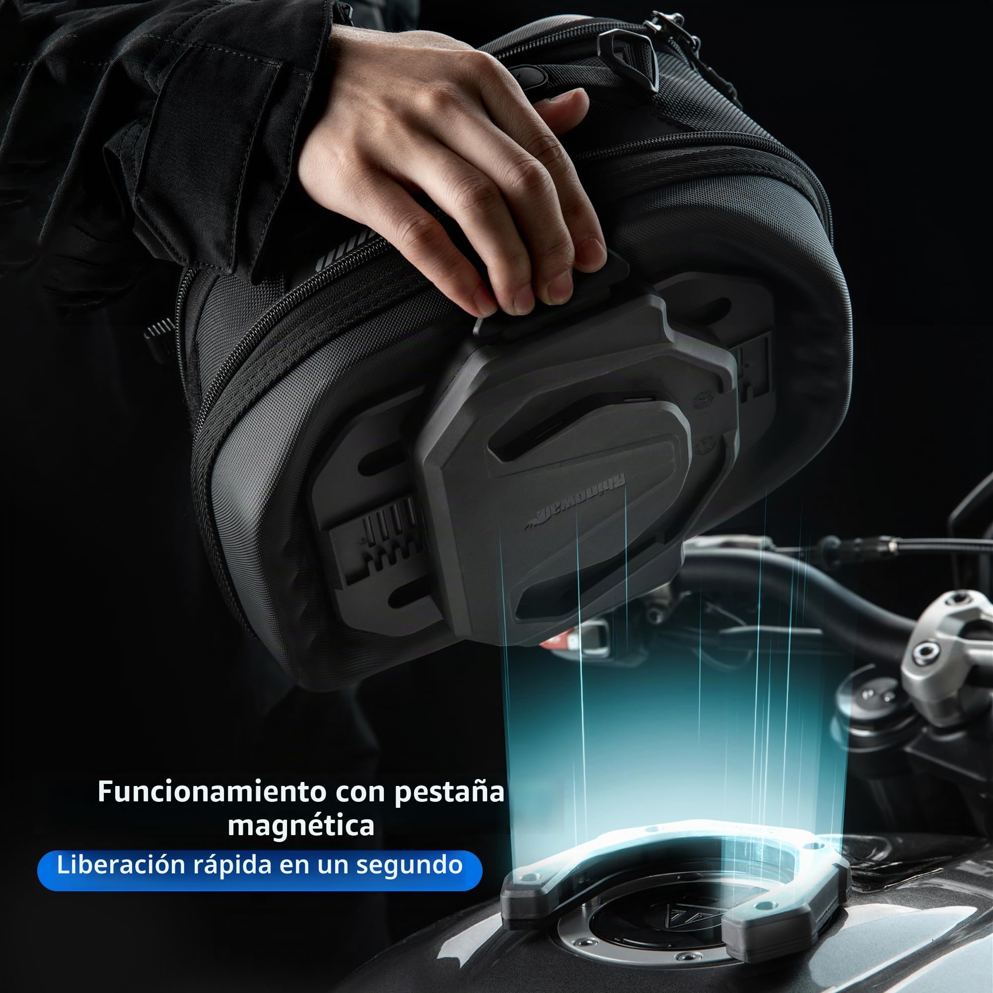 Rhinowalk Bolsa de depósito para moto 5 L-6,5 L con fuerte liberación rápida magnética, bolsa de depósito magnética con cubierta impermeable, apta para Harley Davidson, Indian, Honda, Yamaha, Suzuki y
