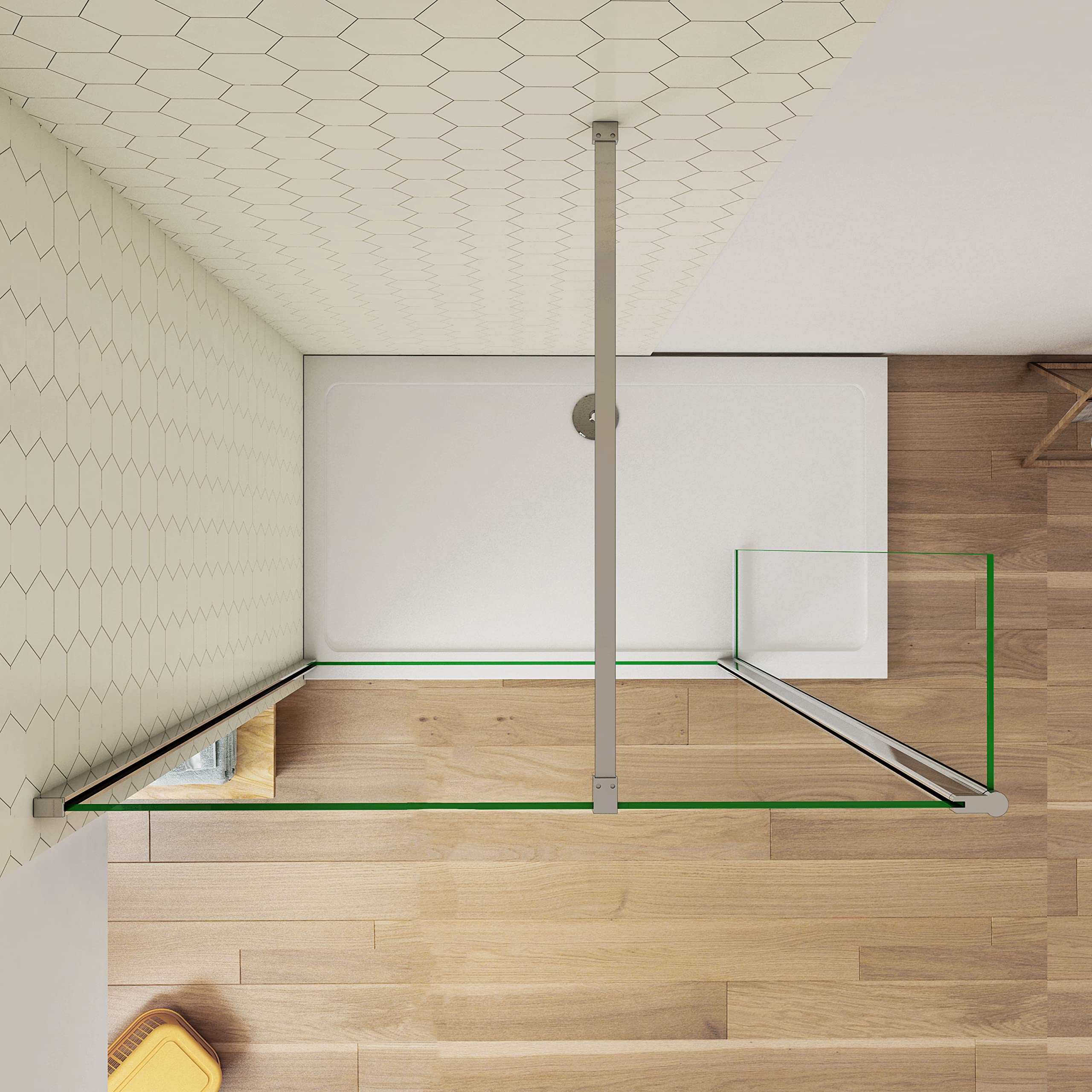 90x30x190cm Mampara de ducha frontal dos hojas(una fija y otro abatible) sin marco exterior, 8mm cristal templado antical, barra de sujeción incluido