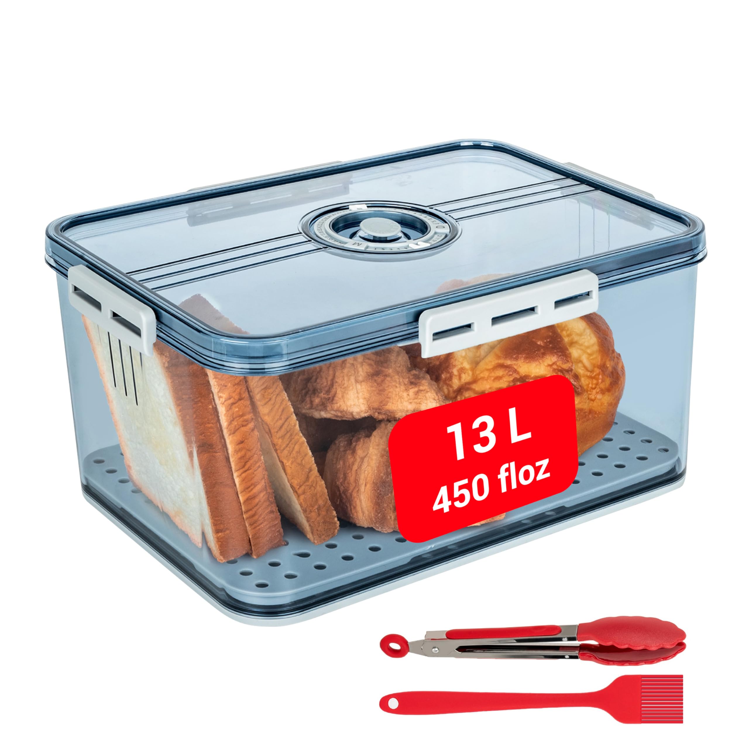 ENXRZOTWS Bread Box for Homemade Bread - Airtight Plastic Bread Storage Container Box with Lids, Fridge - Time Recording Acrylic Clear Sealed Toast, Bagel, Donut, Cookies Keeper