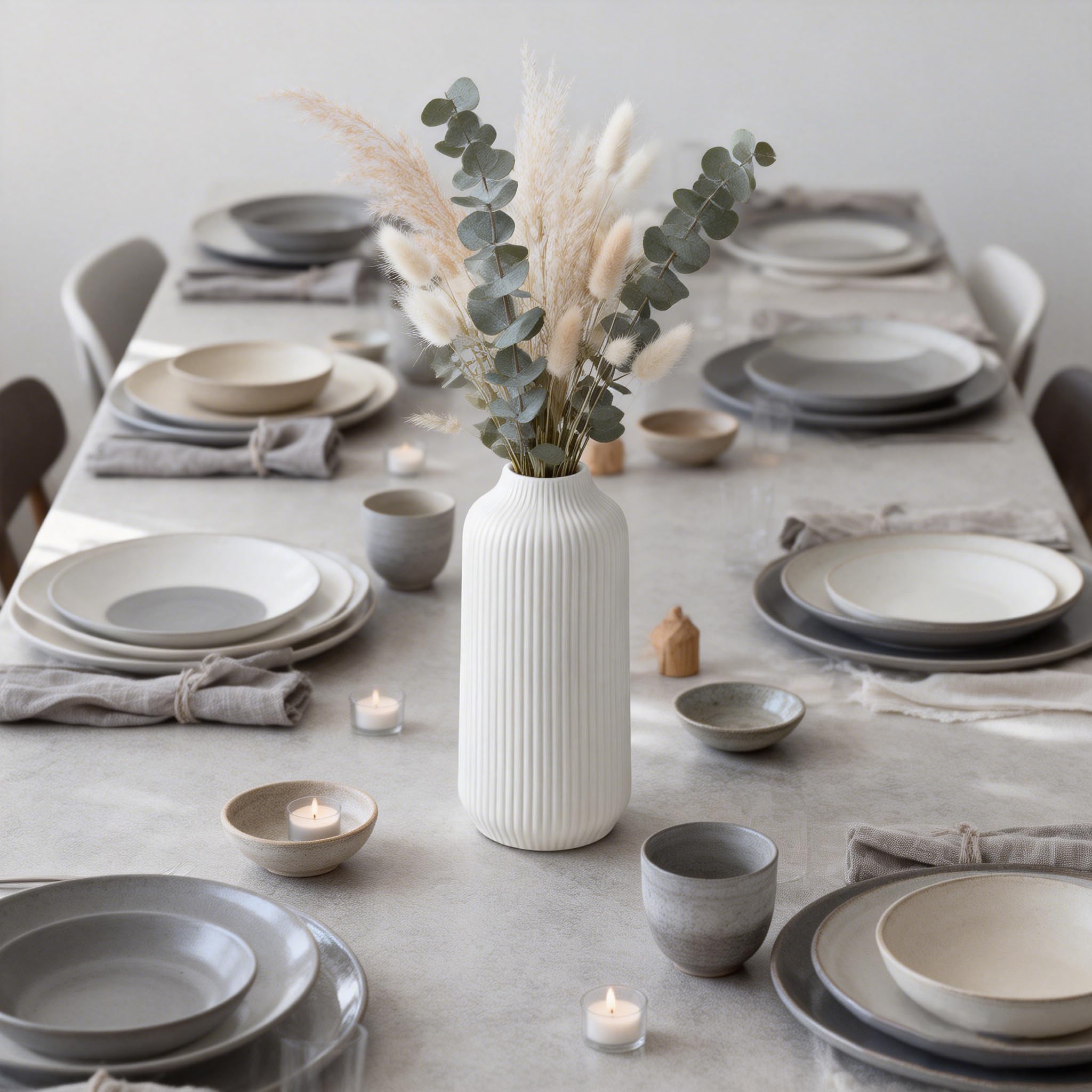 flature Vaso in ceramica con scanalature, piccolo vaso decorativo per erba della pampa come decorazione boho, piccolo vaso bianco opaco, altezza 21 cm, per fiori, decorazione per la casa per fiori