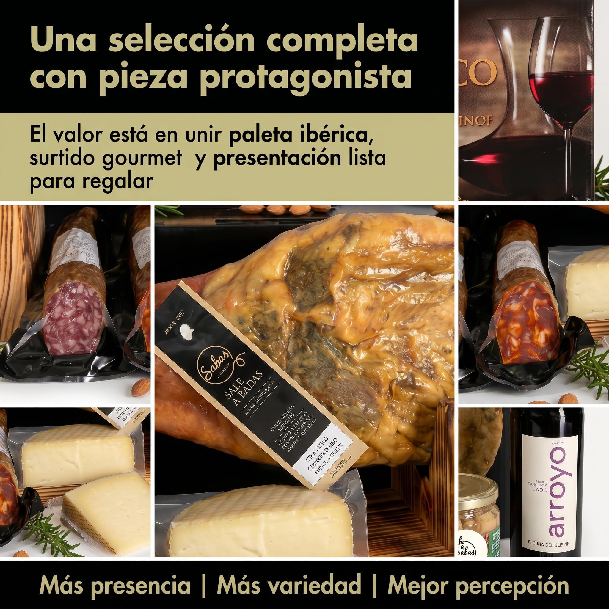 SABE A SABAS Cesta Gourmet con Paleta Ibérica Cebo 50% 5 Kg y Embutidos Bellota Vino Ribera del Duero Queso Curado Patés y Melva Lote de Regalo Navidad Empresa 1 Noche Hotel Gratis Selección Premium
