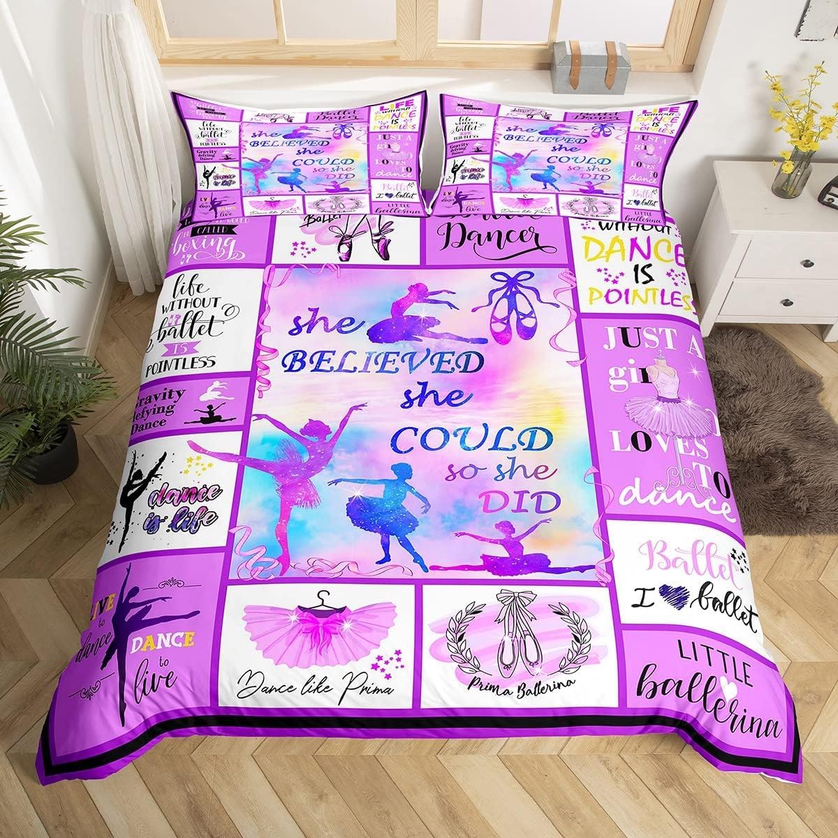 Homewish Girls Ballet Duvet Cover Ballet Dancer Comforter Cover Tie Dye Dancing Ballerina Bedding Set For Kids Teens Adult Women Patchwork Plaid Dreamy Girly Quilt Cover With 2 Pillowcase King Size โ image 1