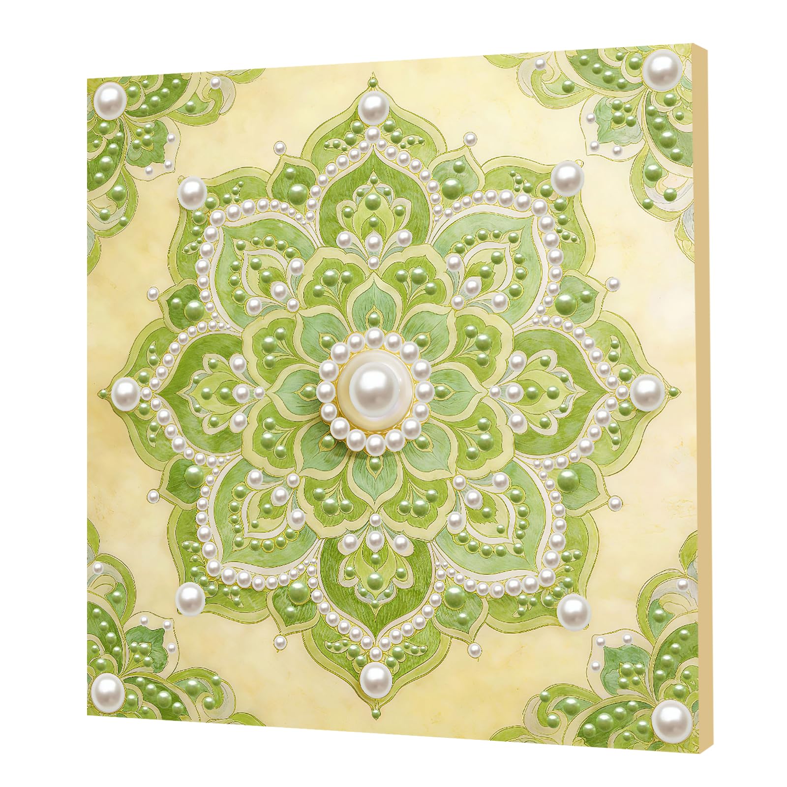 DIY Pearl Painting Kit with Wooden Frame, 3D Plastic Pearl Gemstone Ocean Art Craft for Adults Beginners, Diamond Art Kits for Adults, Home Wall Decor Ready Gift for Women(Green Mandala)(30 * 30cm)