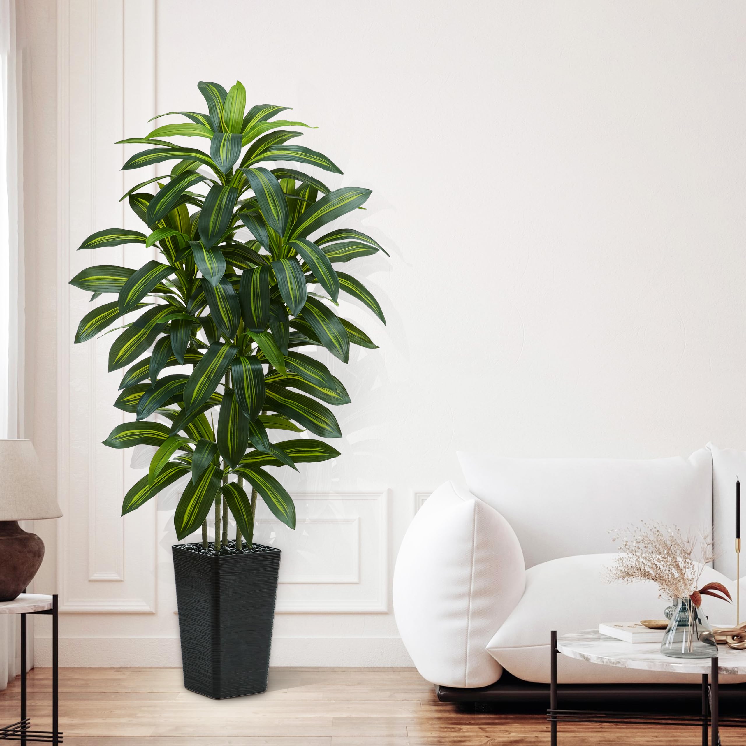 150CM Künstliche Drachenbaum Pflanze, Kunstpflanzen Groß mit Schwarz Pflanzgefäß, Kunstbaum Drachenbaum Indoor Decor für Innendekor Wohnzimmer Schlafzimmer Büro Garten Haus Decor