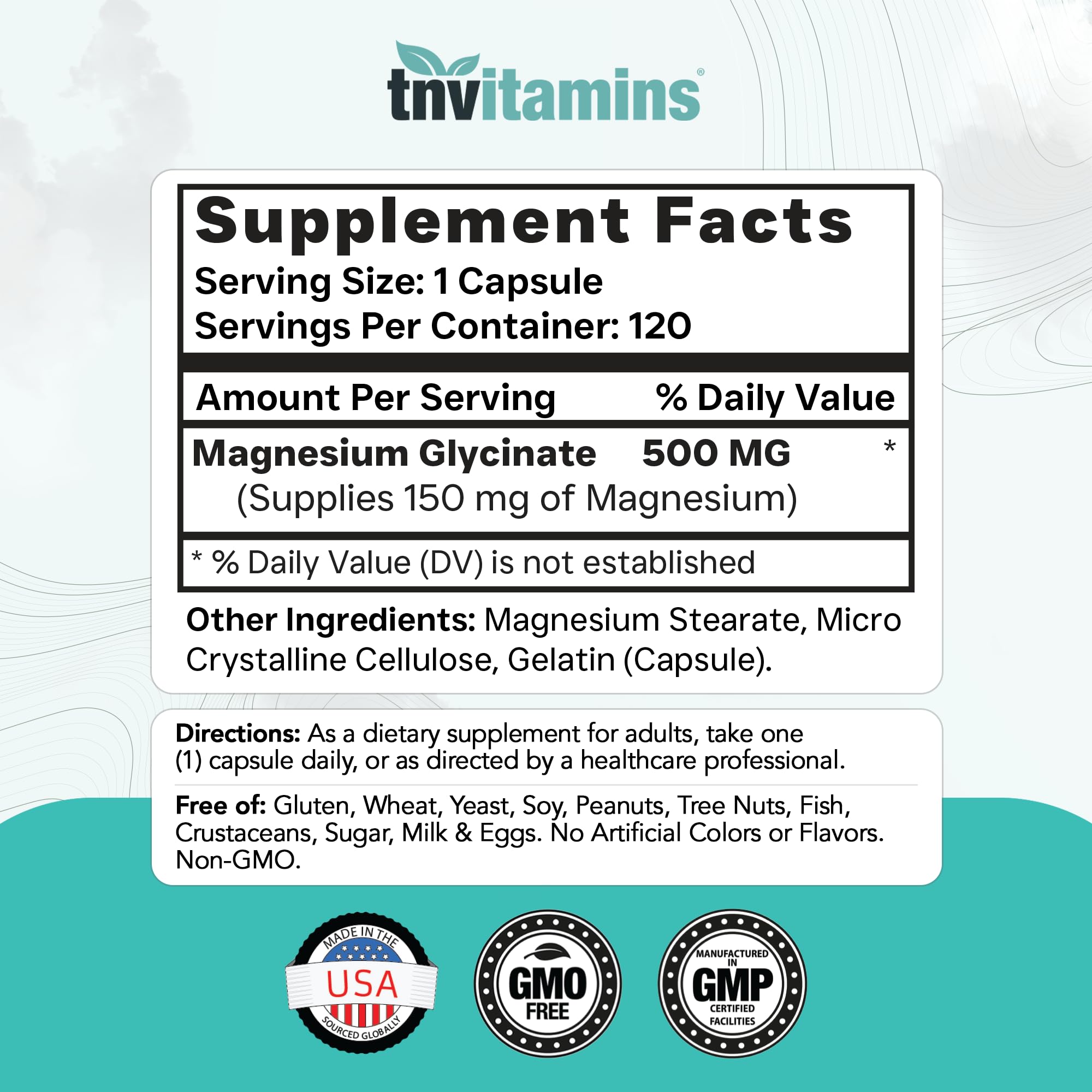Magnesium Glycinate 500mg Per Capsule - 120 Count | 4 Month Supply! | Pure Chelated Magnesium Supplement for Sleep, Calm, Nerve, Joint, & Bone Support* | AKA Magnesium Bisgycinate | Non-GMO — Amazon image 2