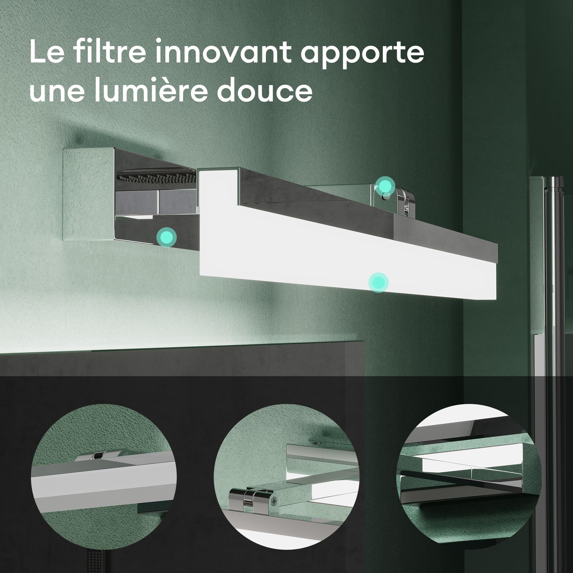 Mai & Mai Lampe Murale Miroir LED 6000K pour Salle de Bain Chrome 40cm | Lumière Miroir Moderne, Applique Rotative à 180°, IRC ＞ 80, Puissance 9W, Étanche et Antirouille, Desgin Luxaris