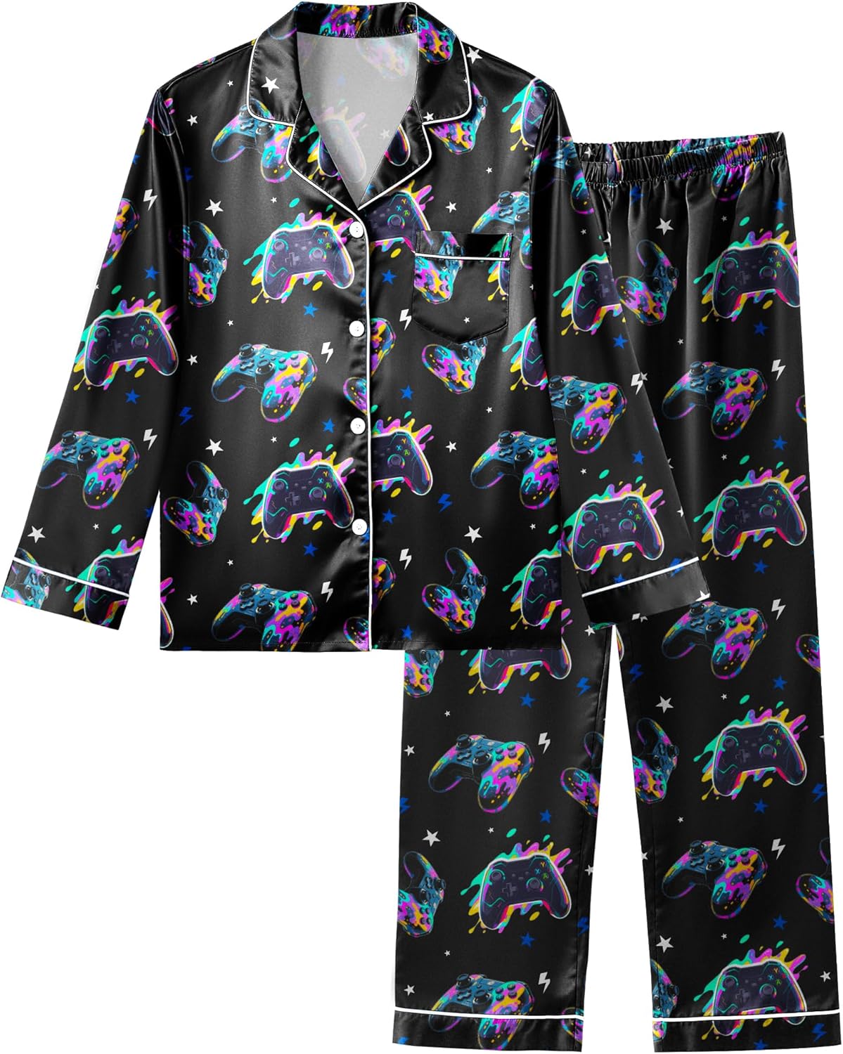 Fiodrimy Boys Pajamas Silky Satin Big Boys PJs Set 2 Piece Sleepwear Button Down Kids Jammies Loungewear Clothes Size 8-14