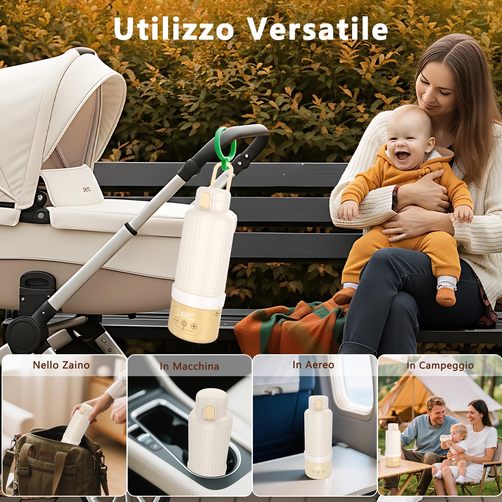 Robofun Scaldabiberon Portatile Senza Fili, Scalda Biberon Neonato Portatile, Riscaldamento Rapido e Lunga Durata della Batteria, Grande Capacità di 500ml, Comodo Da Usare Sempre e Ovunque