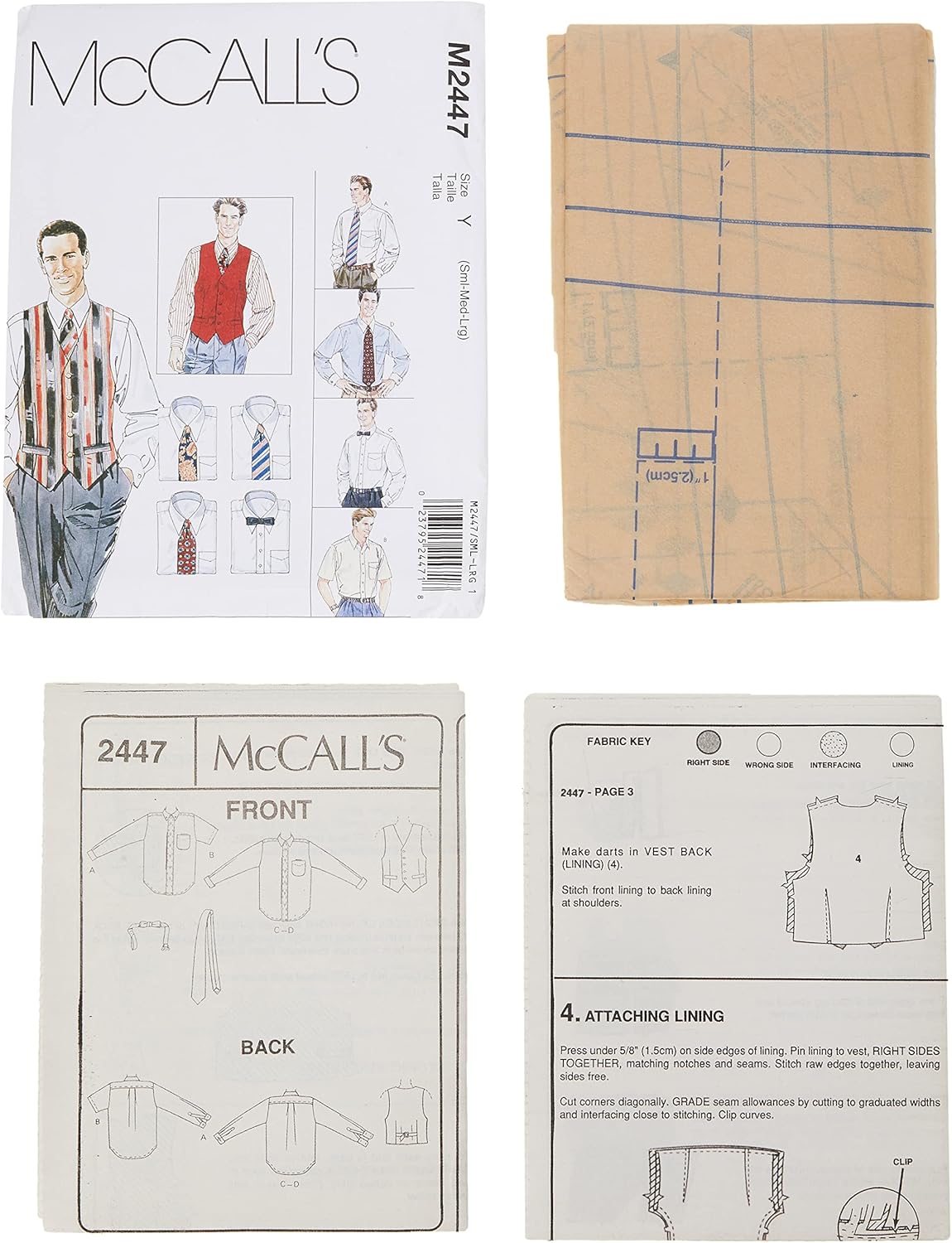 McCall's Patterns M2447 Men's Lined Vest, Shirt, Tie in Two Lengths and Bow Tie, Size Y (SM-MED-LRG)