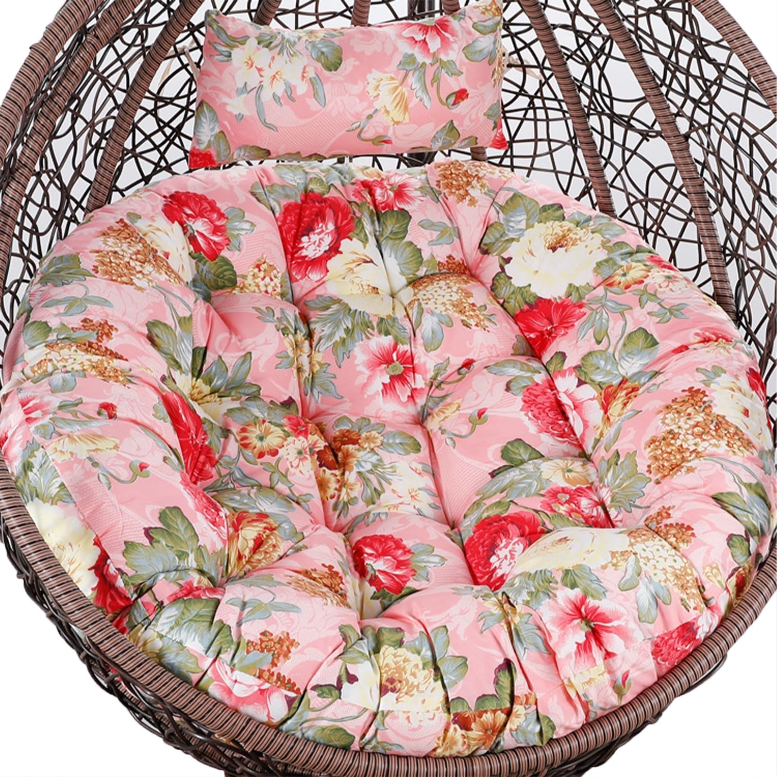 Meiiron Egg Chair Swing Cushion Replacement with Pillow and Invisible Zip, Removable Hanging Basket, Chair Cushion for Outdoor Patio, Garden, Cushion Only(Color 8,Diameter 105cm)