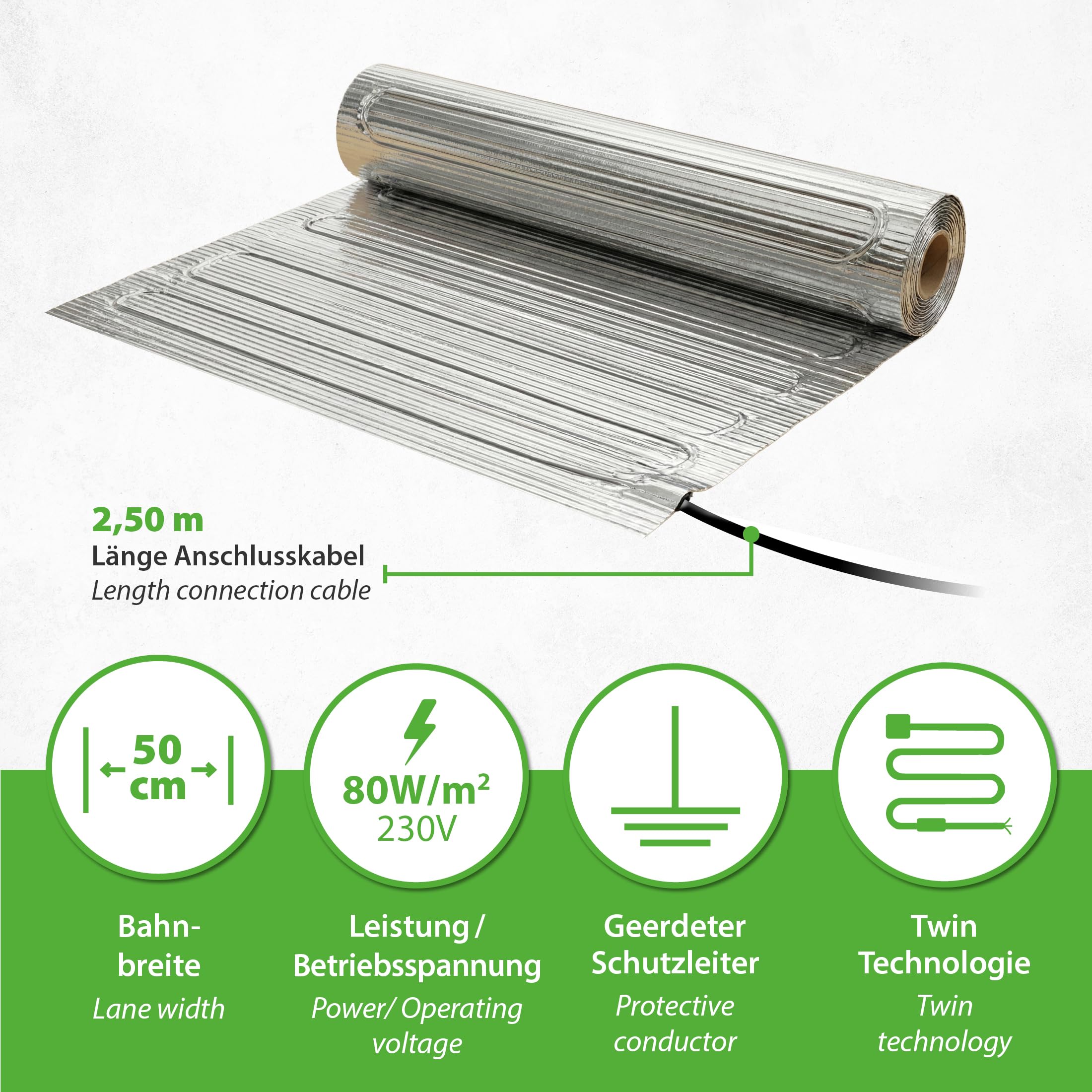80Watt 9m² riscaldamento radiante tappeti riscaldanti pavimento in legno
