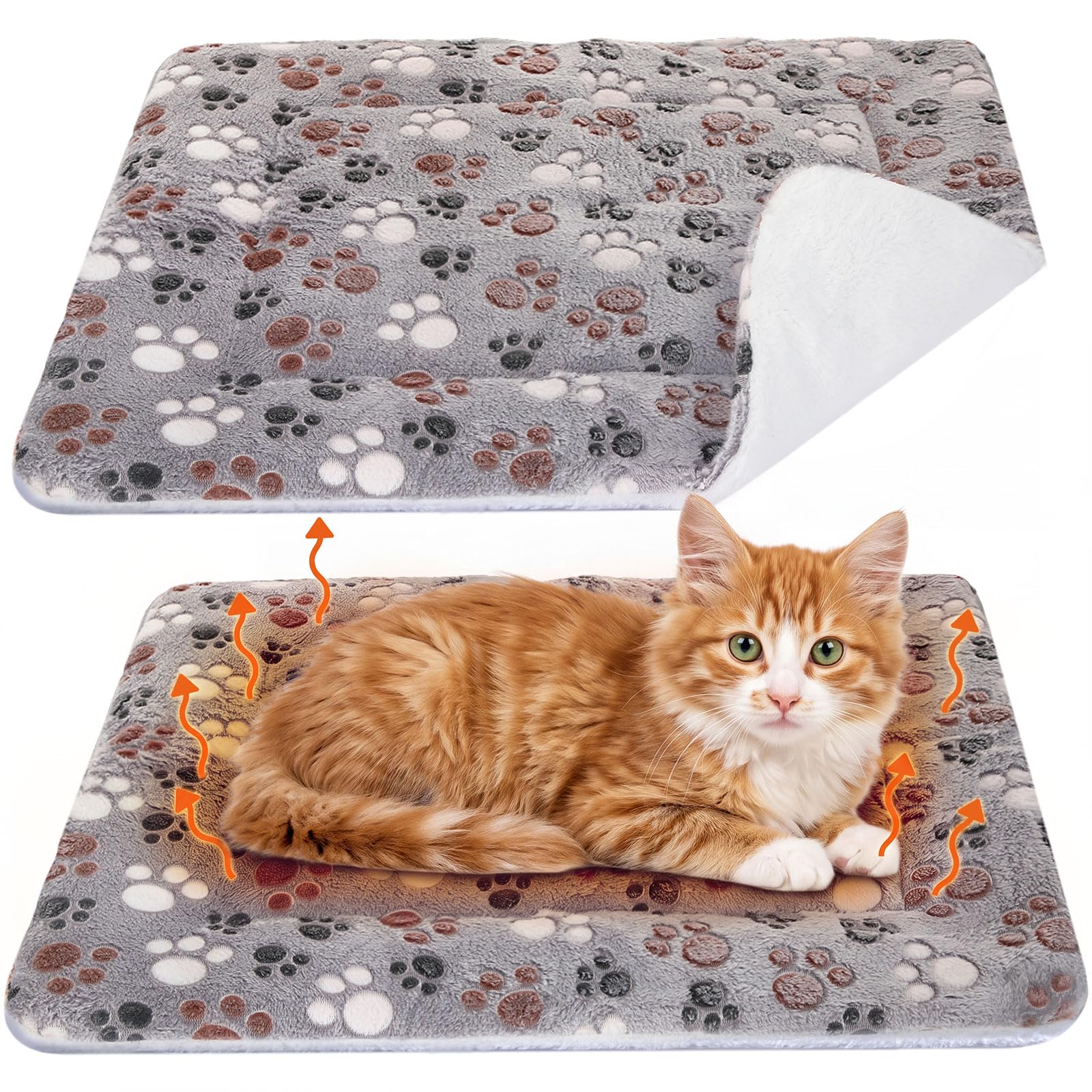2 Pack Self Warming Cat Dog Bed Pad, Black, 21" X 14", Dog Paw — image 1