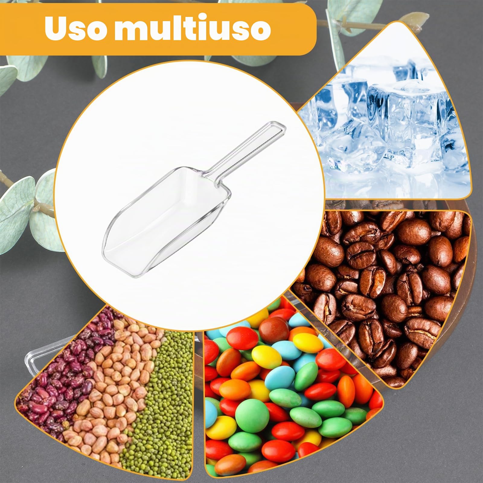 12 pezzi di palette da cucina in plastica trasparente, piccola palette da cucina multifunzionale in plastica trasparente, cucchiaio dosatore per caramelle, gelato, caffè e tè