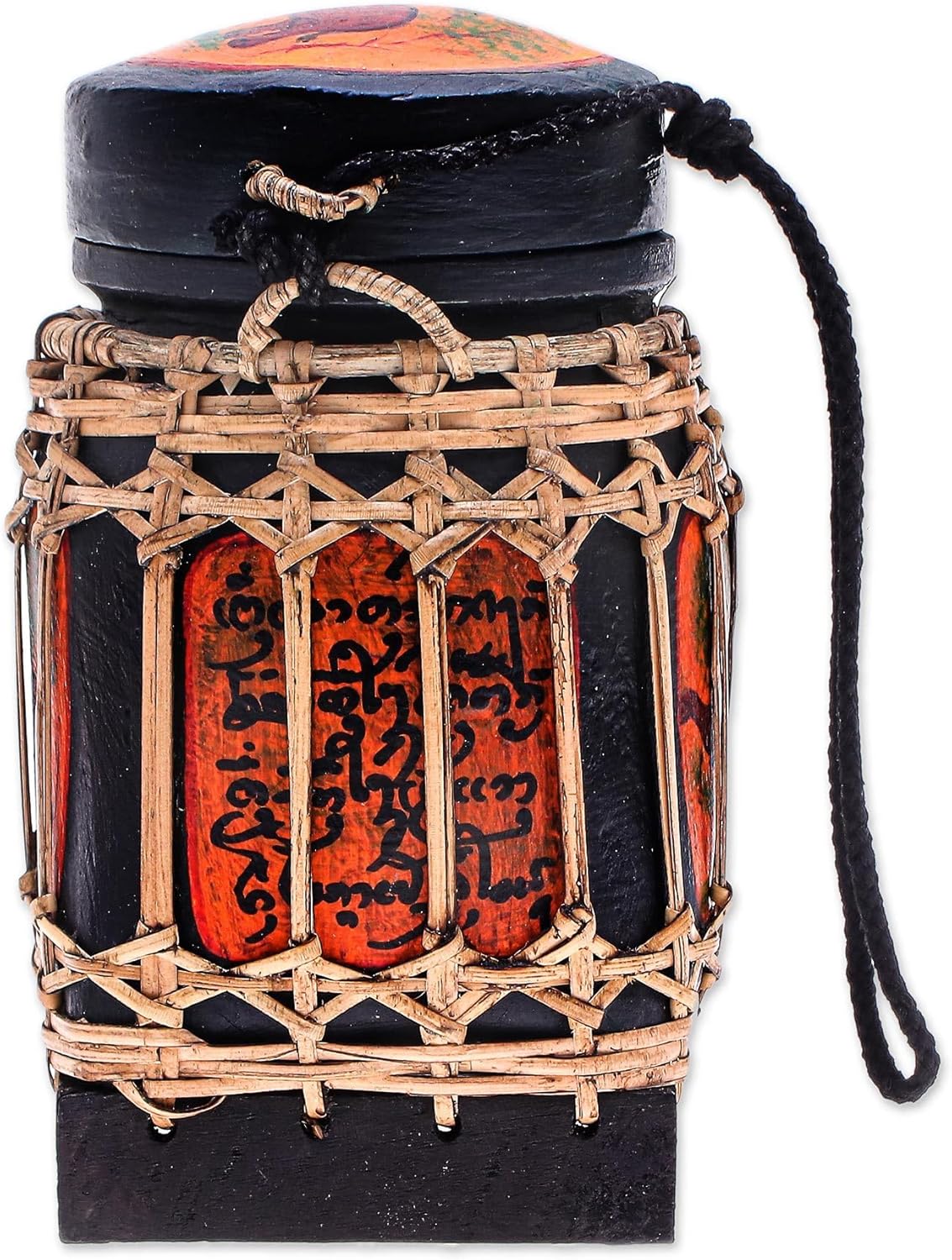 NOVICA Artisan Handmade Ceramic Decorative Jar from Thailand Green Accessories Jars Bottles Painted East Meets West [jars 7in H x 4.3in W x 4.1in D Lid 1.3in H x 3.3in Diam. Rope 25.5in L] ' Lanna