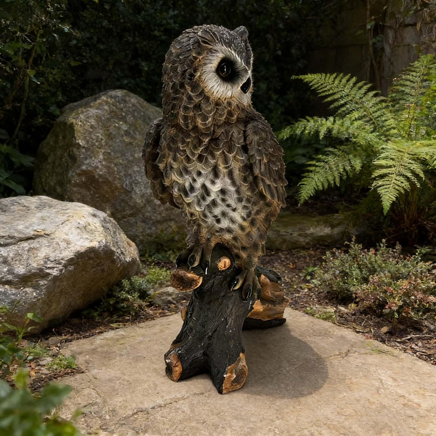 Large Owl Statue 19", Hand Painted Resin Garden Statue Weatherproof, Lifelike Fake Owl Decoration for Outdoors Patio Lawn, Scare Birds Away Ornament