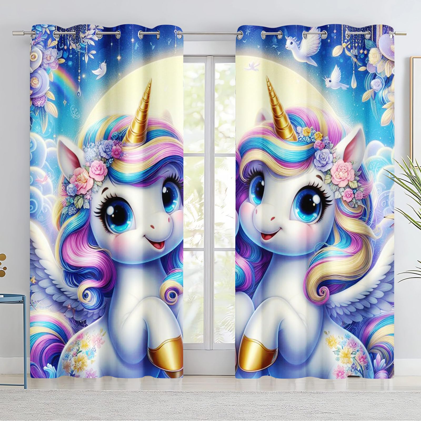 Tende oscuranti a forma di unicorno 75x166 cm per camera da letto bambini