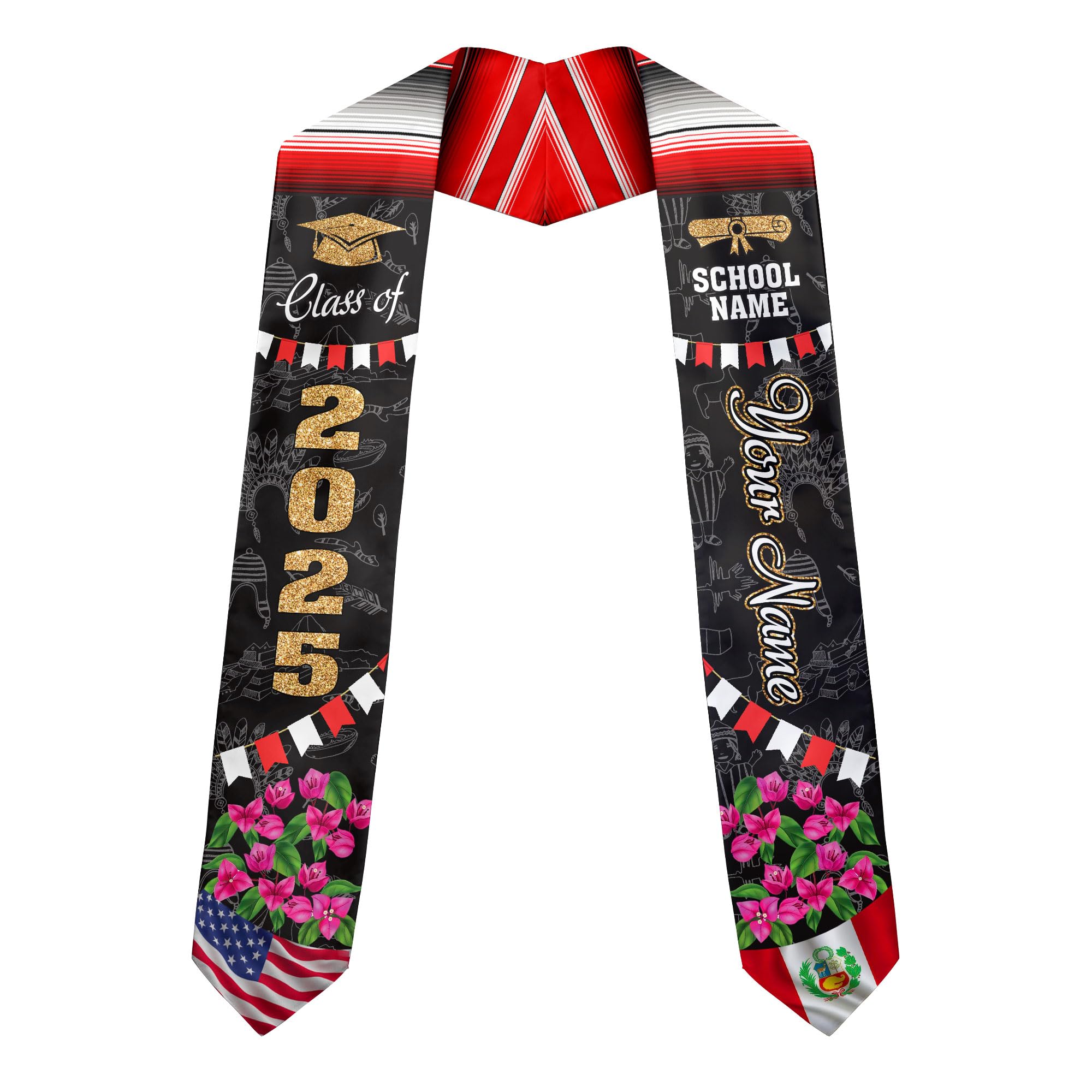 MonkeyVan Personalized Peruvian Graduation Stole, Peruvian Stoles Class Of 2025, Peruvians Graduation Sash, Custom Peru Stole M89