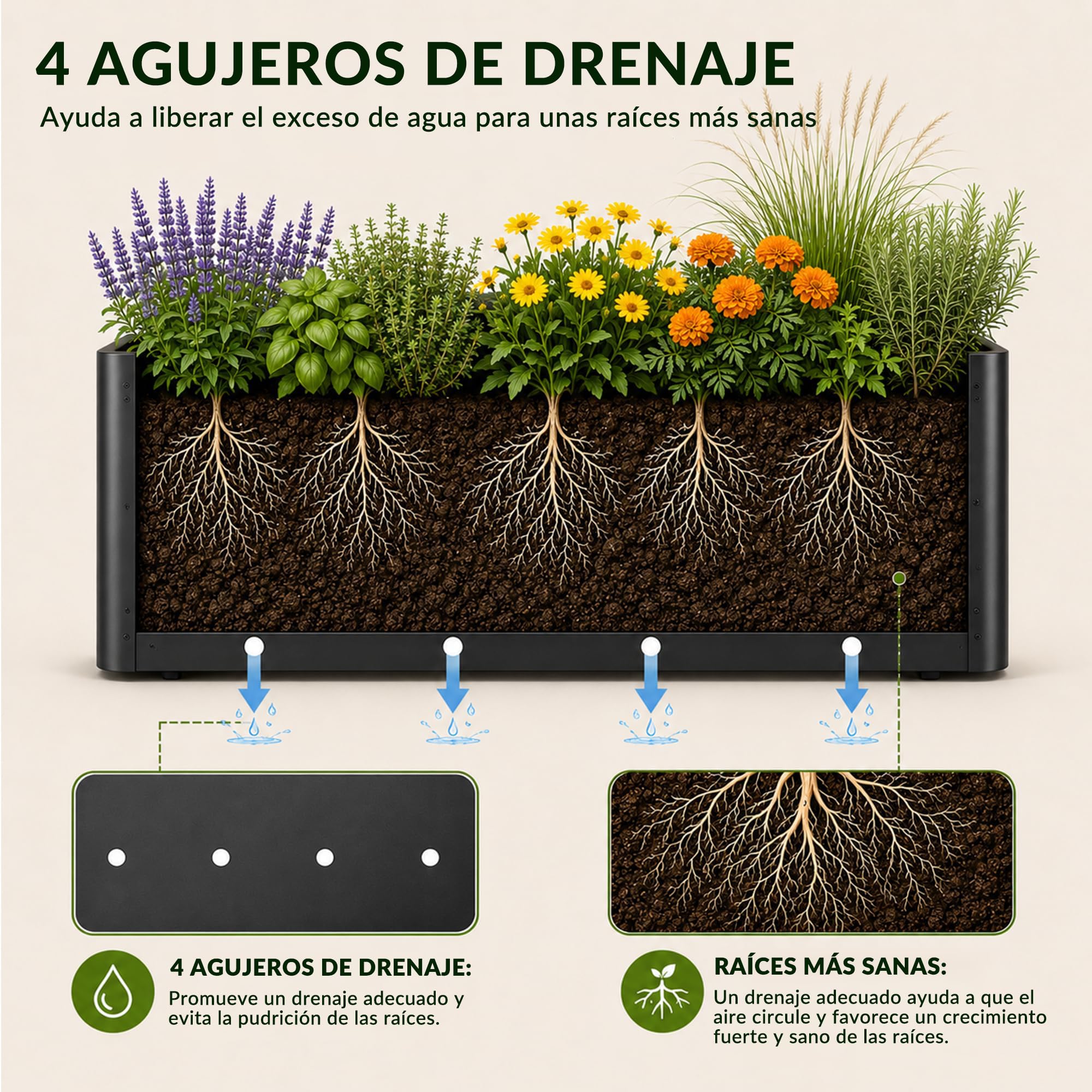 Jardinera Rectangular XXL Grande para Exterior, Set de 2, Jardinera Estrecha de Metal de 70 cm de Largo, Resistente a la Intemperie, Macetero para Flores y Plantas, para Jardín Balcón Terraza y Patio